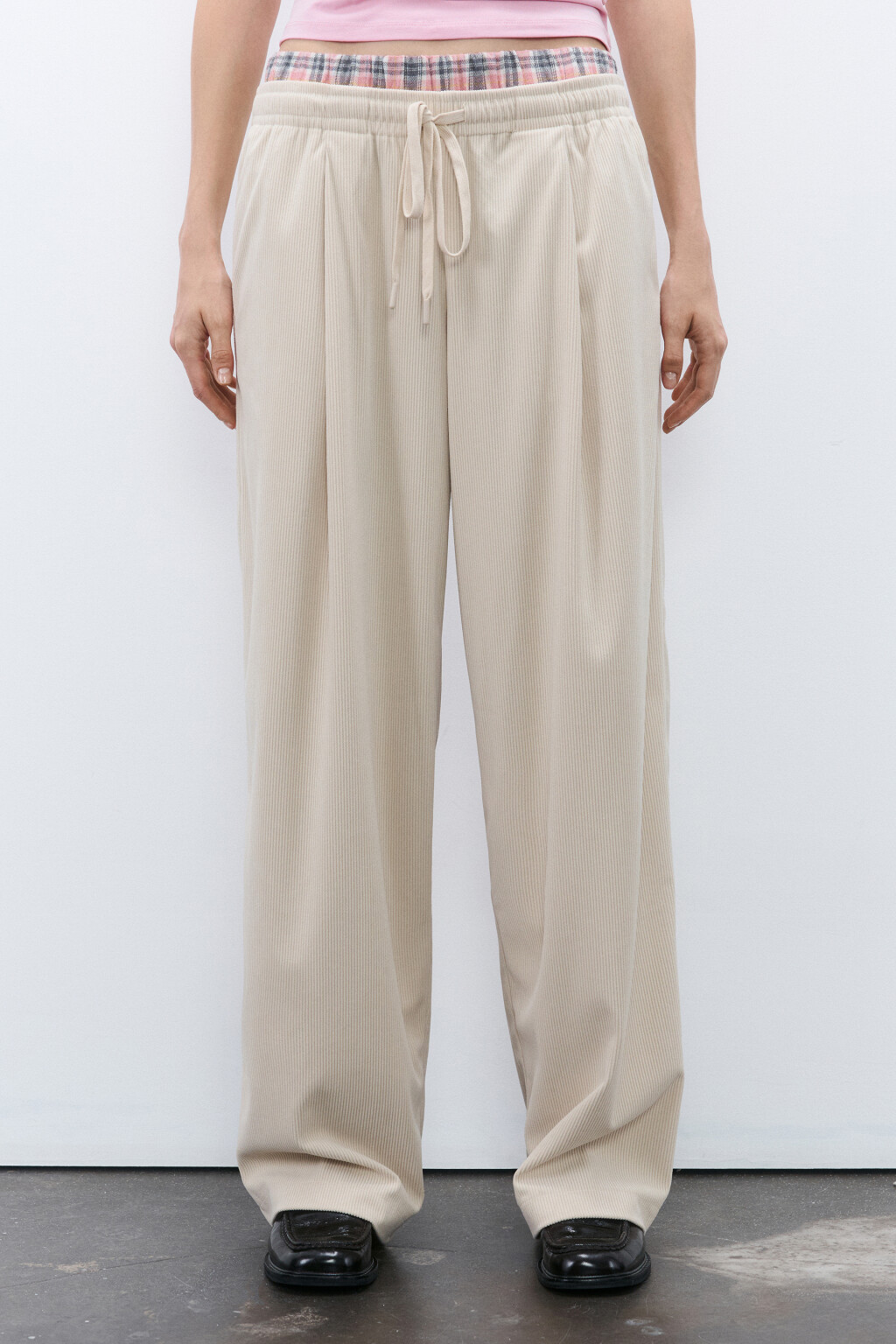 Брюки на завязках с бельевым поясом - цвет бежевый - 2