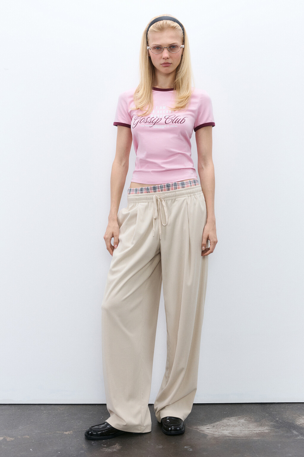 Брюки на завязках с бельевым поясом - цвет бежевый - 4