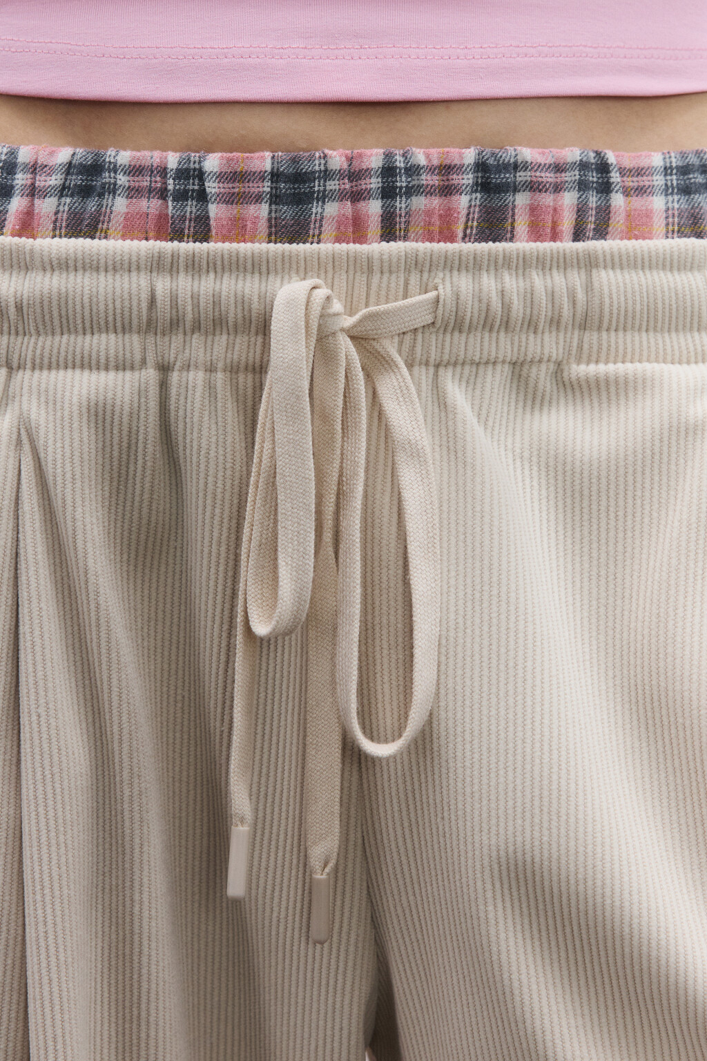 Брюки на завязках с бельевым поясом - цвет бежевый - 5