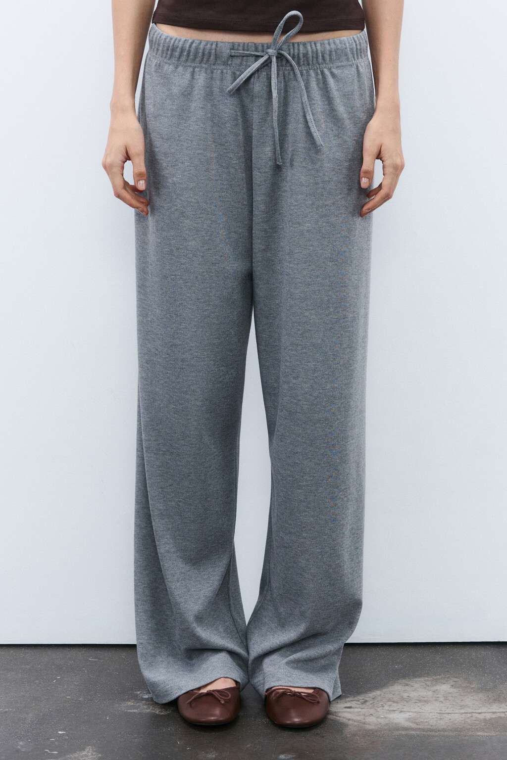 Брюки широкие трикотажные - цвет серый - 2