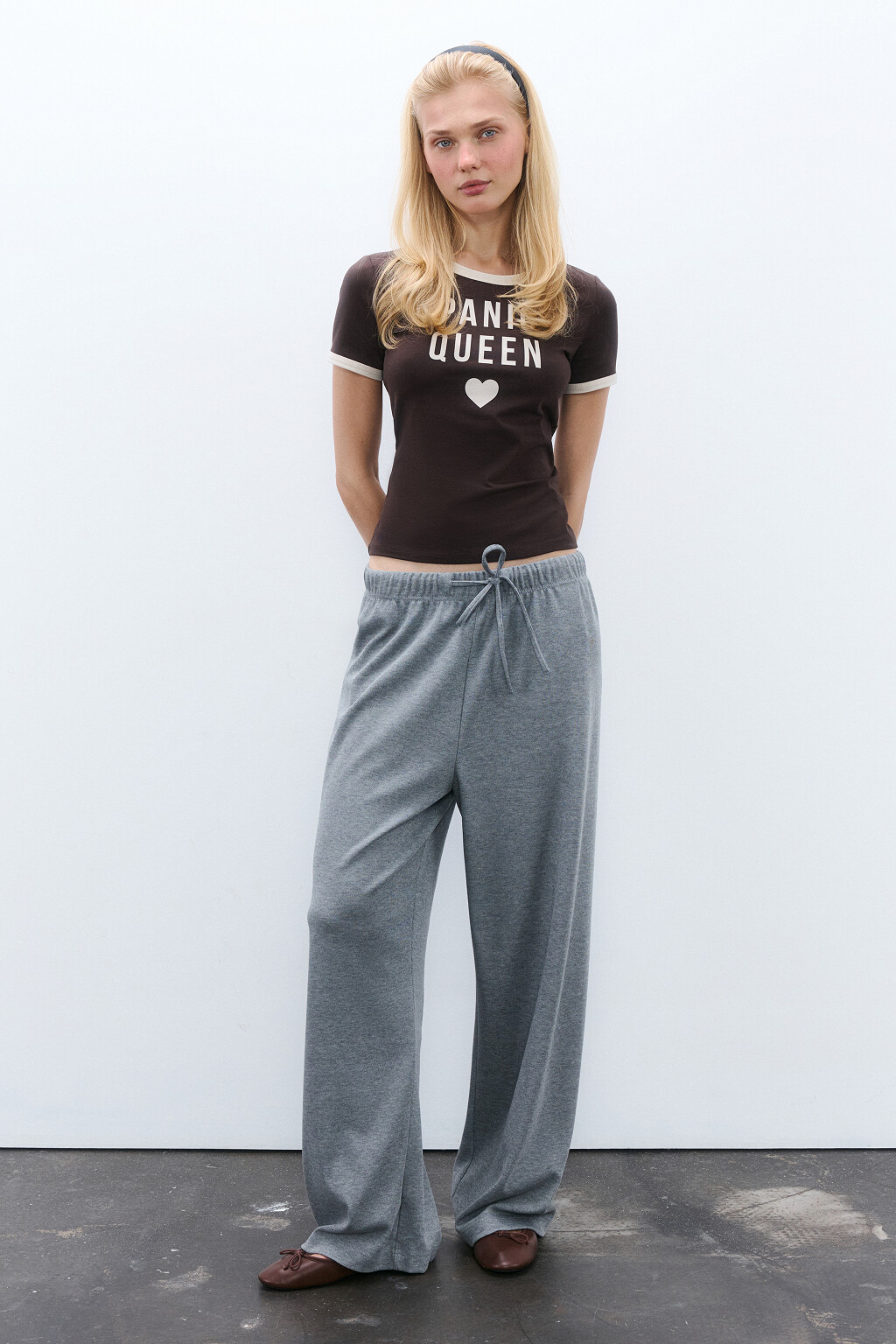 Брюки широкие трикотажные - цвет серый - 4