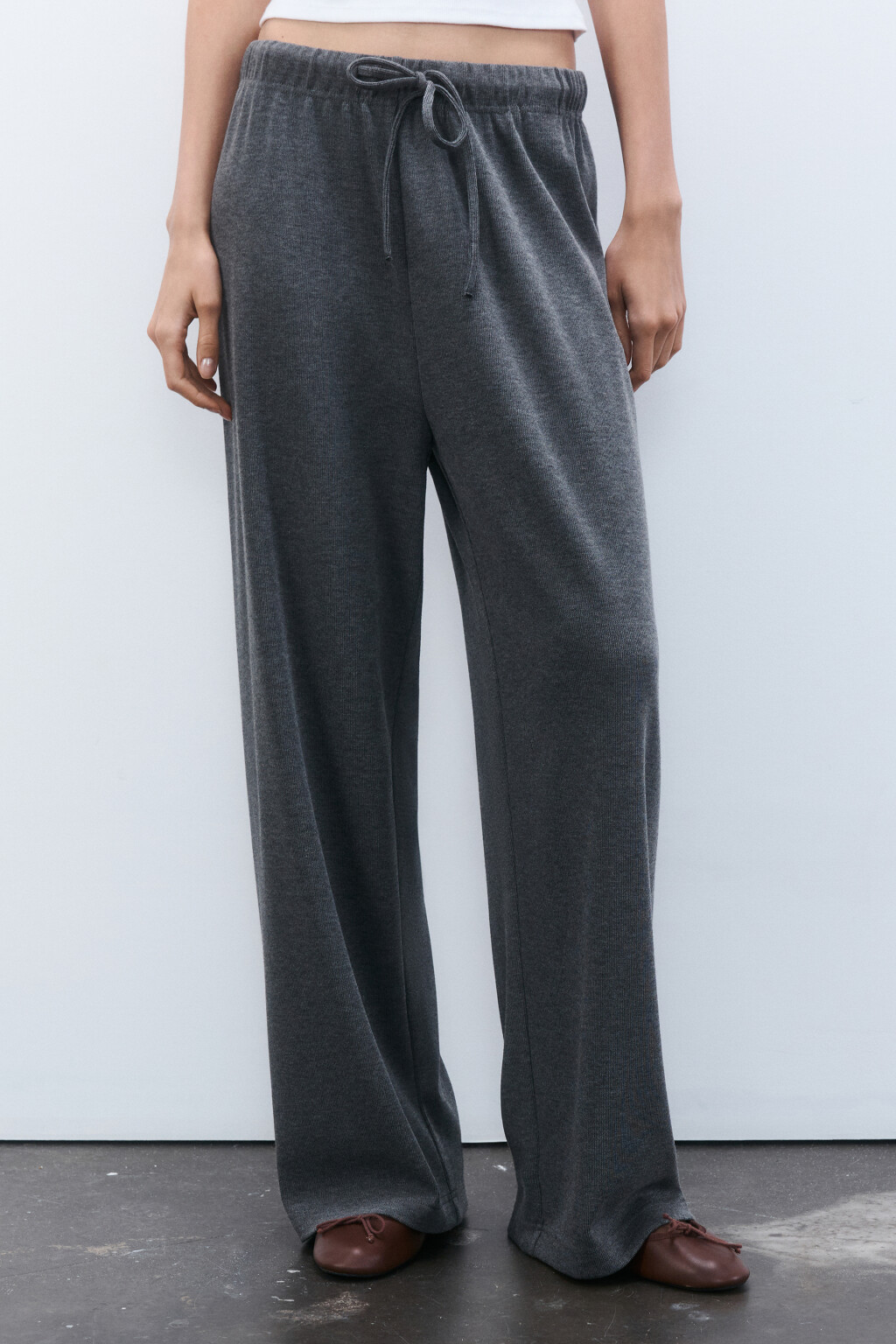 Брюки широкие трикотажные - цвет серый - 2