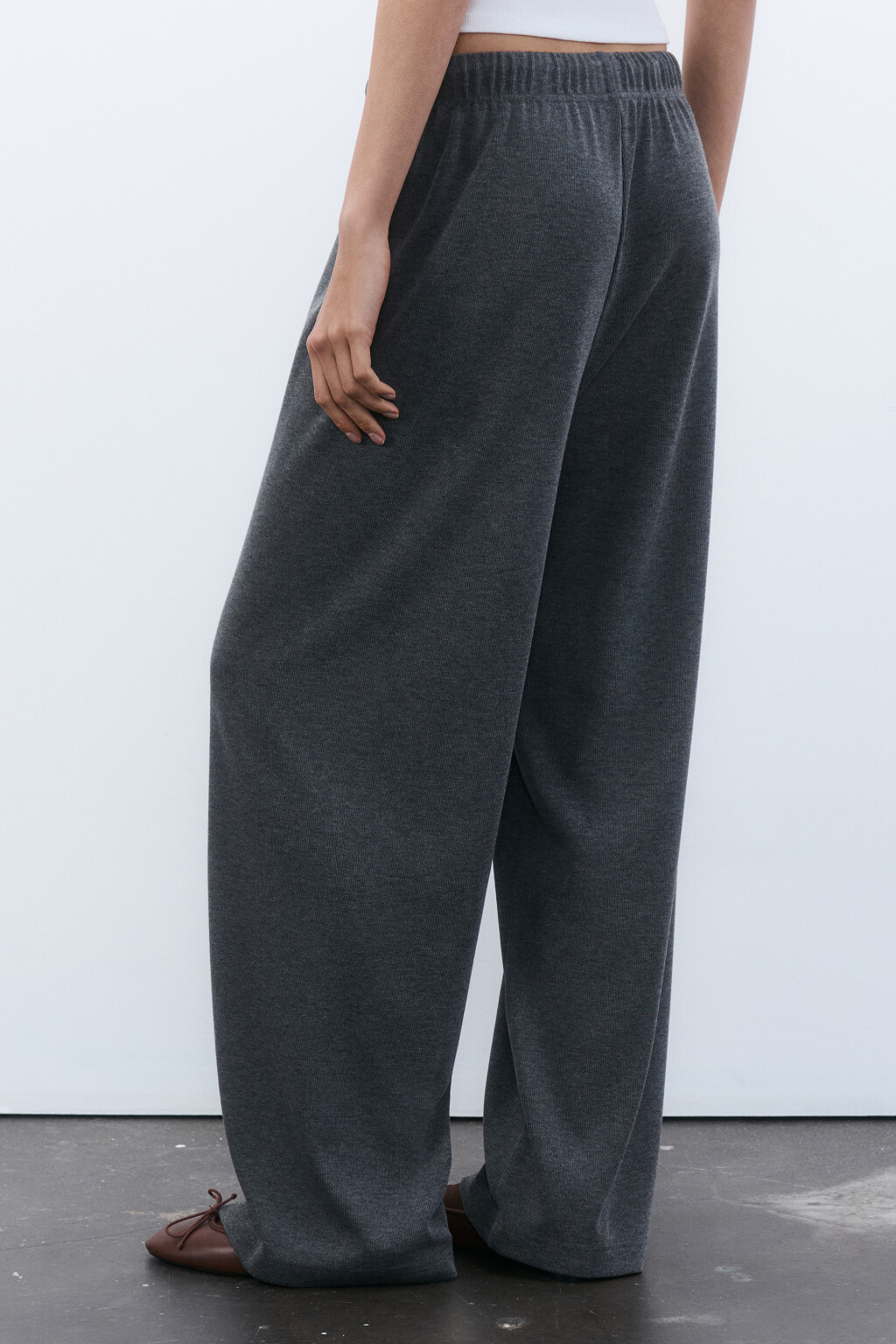 Брюки широкие трикотажные - цвет серый - 3