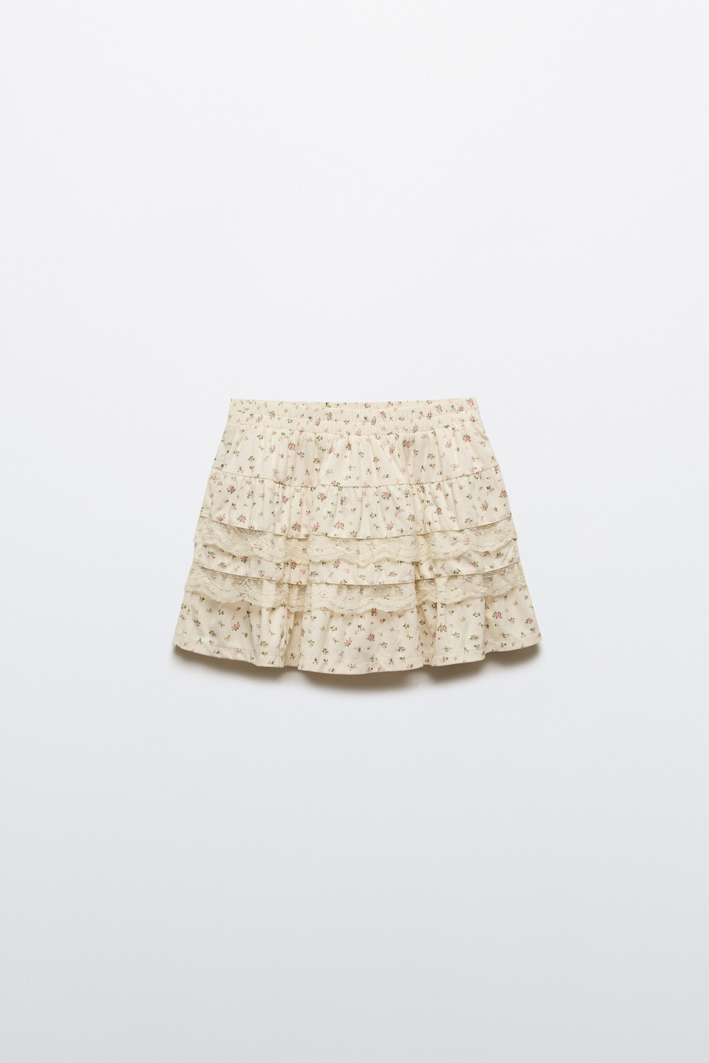 Юбка-шорты с оборками и кружевом - цвет бежевый - 8