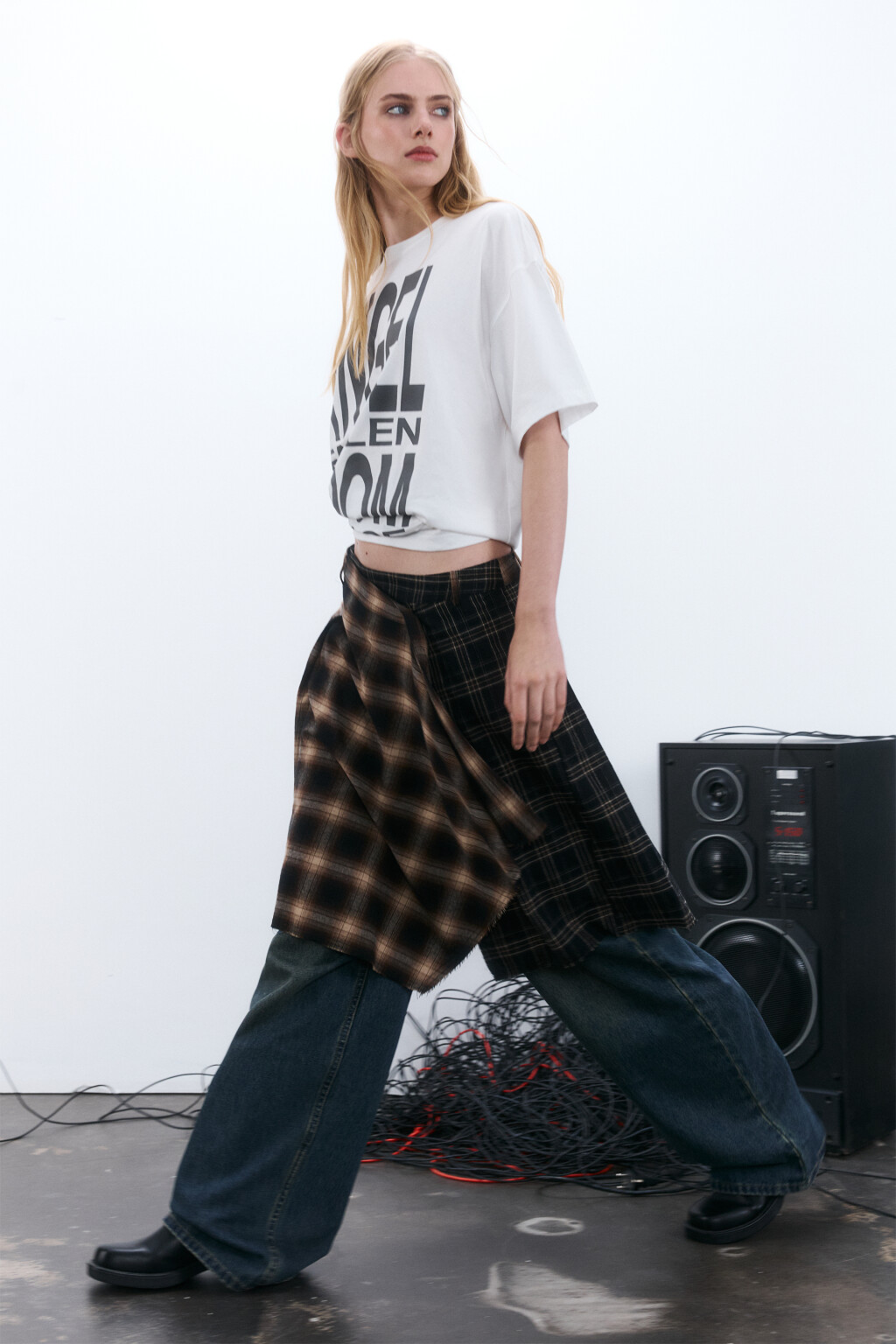 Юбка асимметричная в стиле пэчворк - цвет коричневый - 1