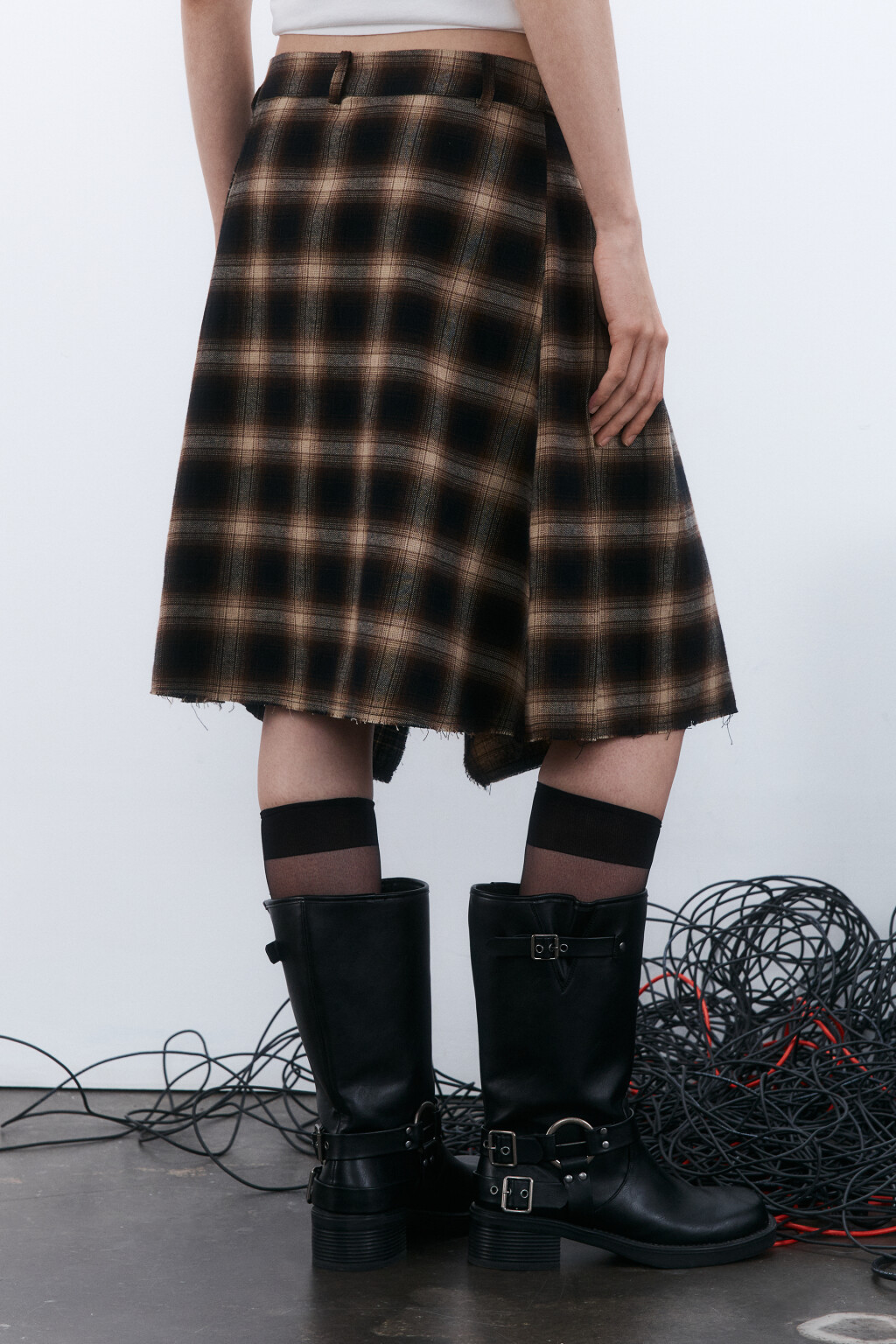 Юбка асимметричная в стиле пэчворк - цвет коричневый - 4