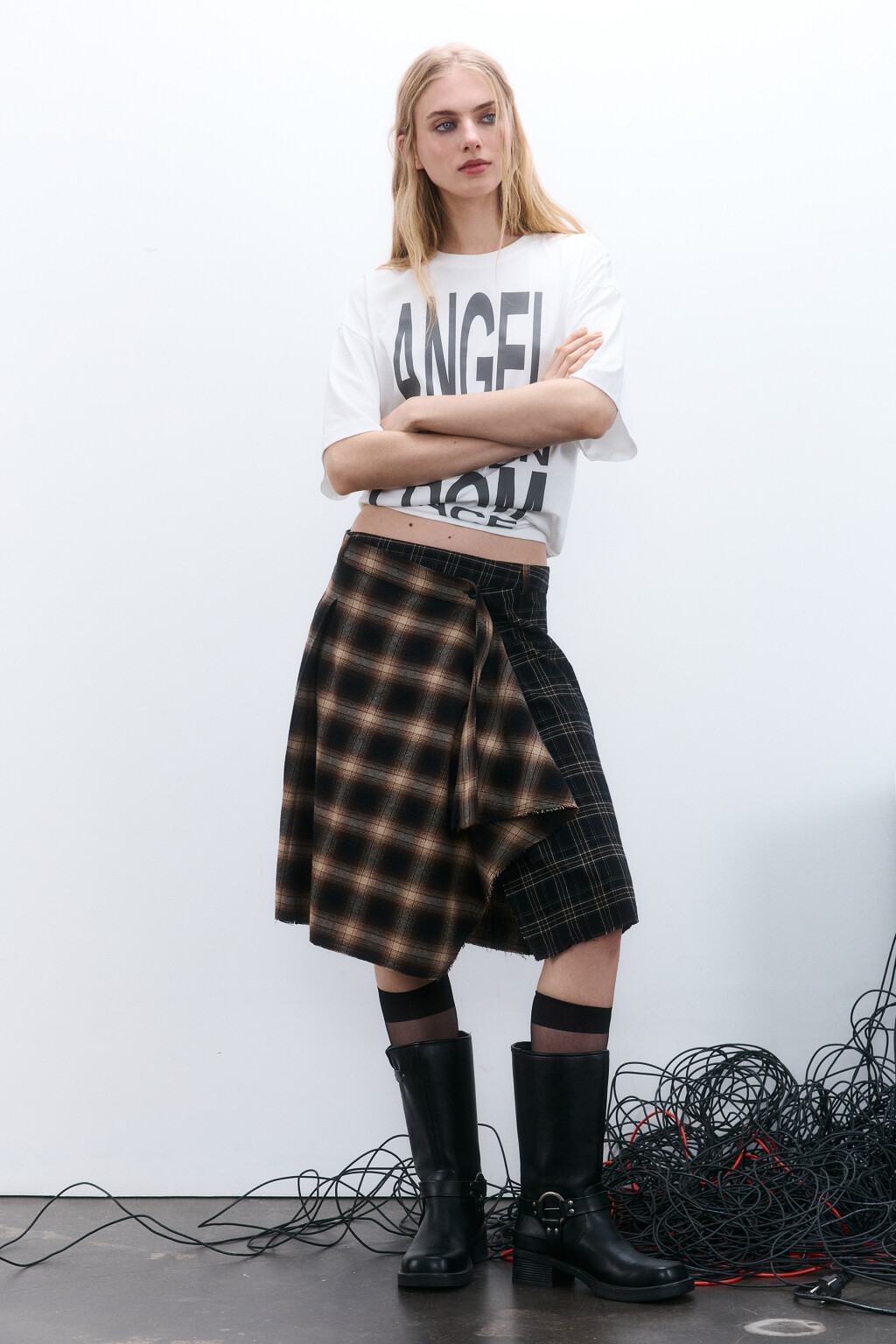 Юбка асимметричная в стиле пэчворк - цвет коричневый - 5