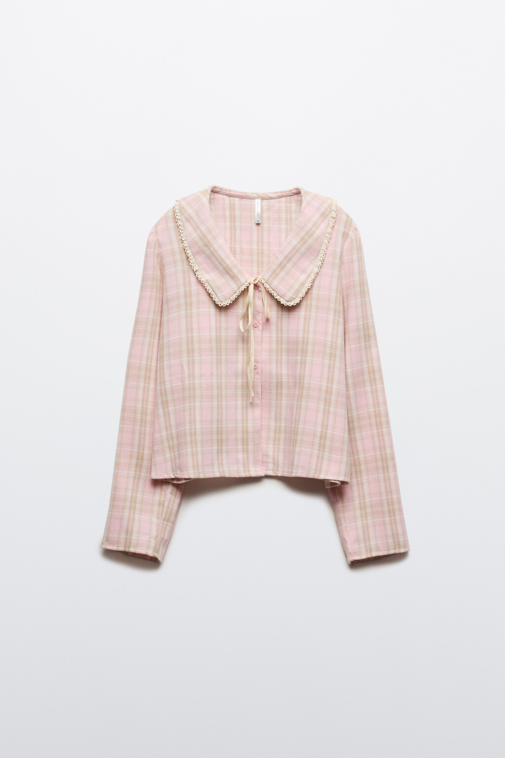 Блузка фланелевая с воротничком - цвет розовый - 7