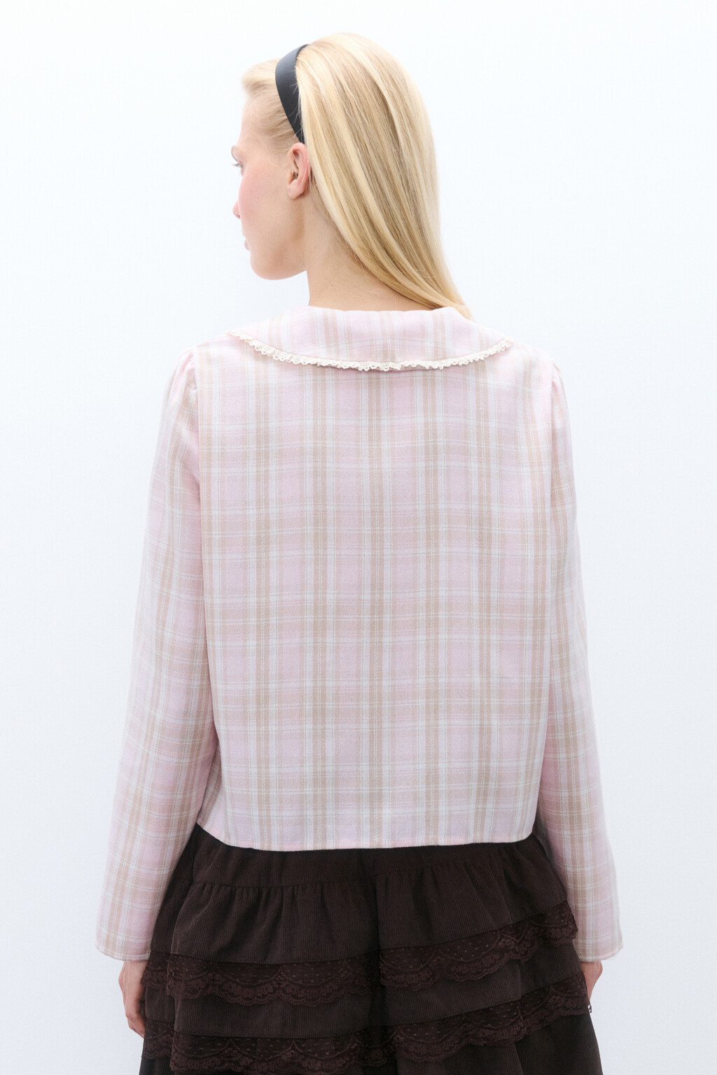 Блузка фланелевая с воротничком - цвет розовый - 3