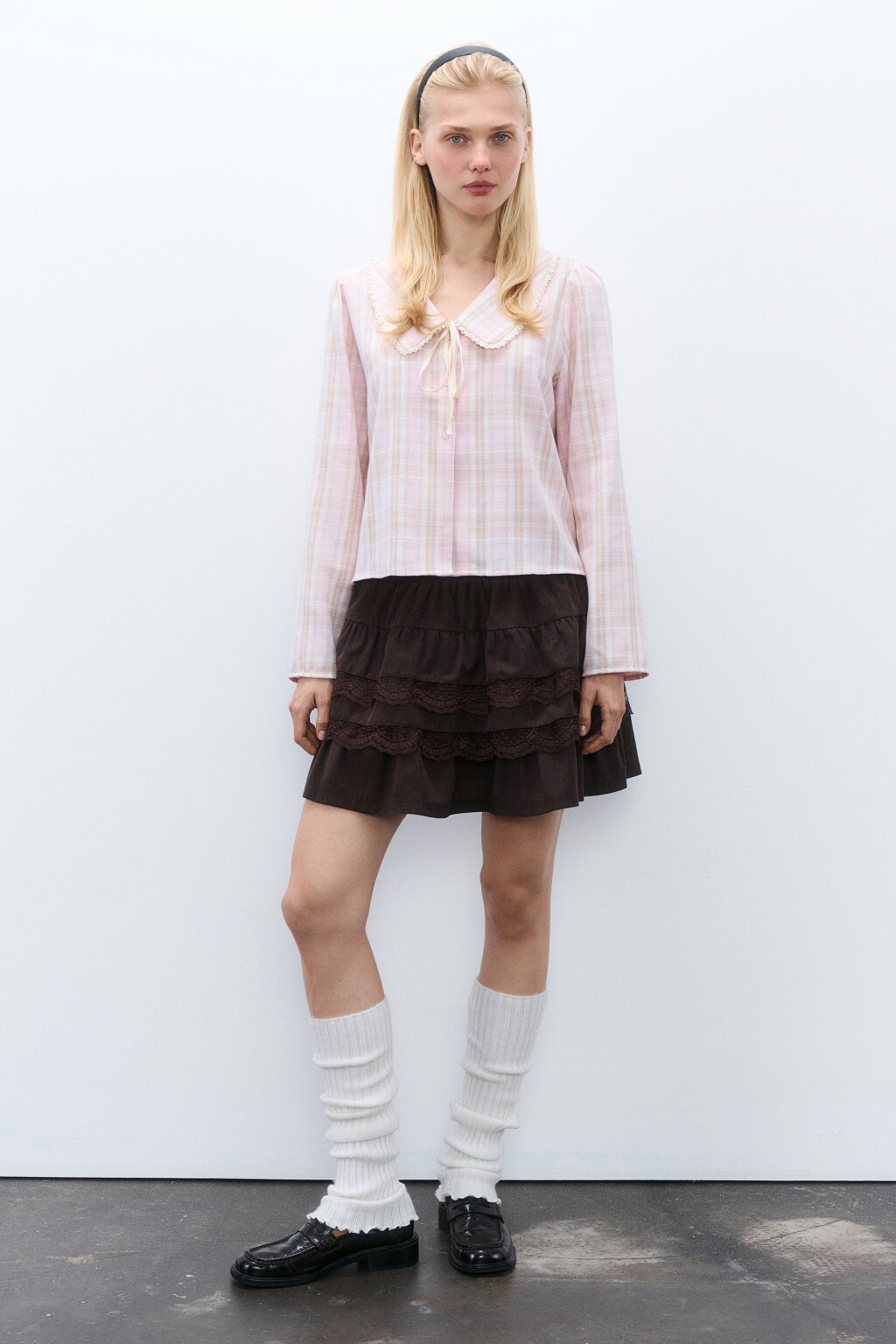 Блузка фланелевая с воротничком - цвет розовый - 4