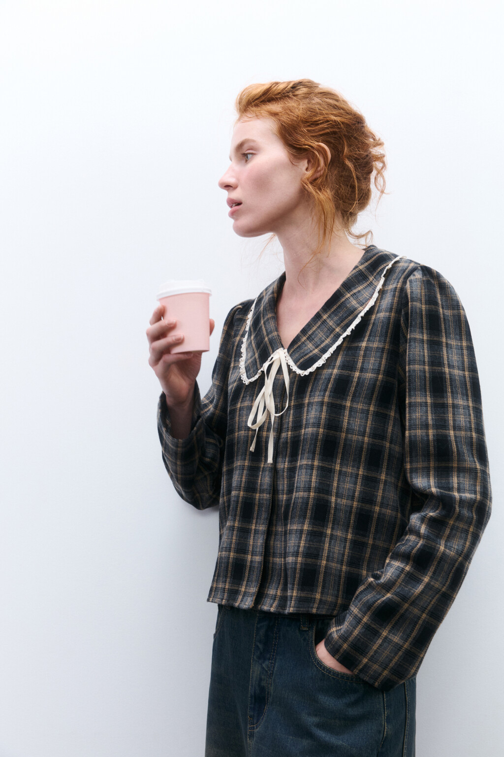 Блузка фланелевая с воротничком - цвет мультиколор - 1