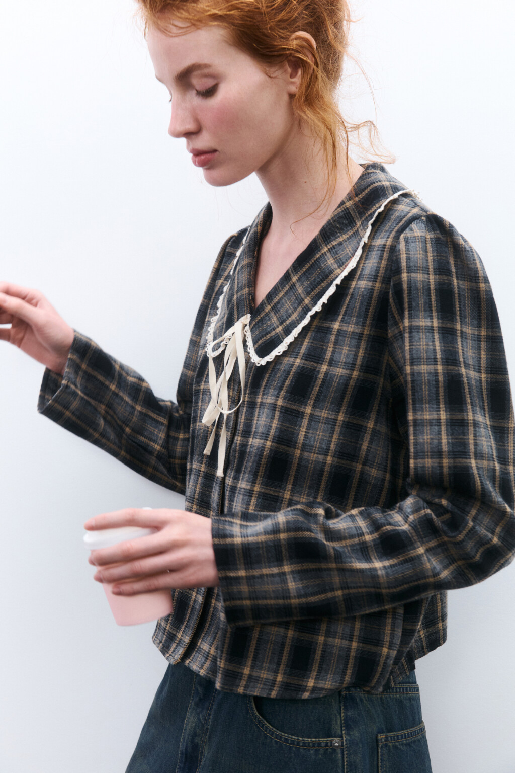 Блузка фланелевая с воротничком - цвет мультиколор - 2