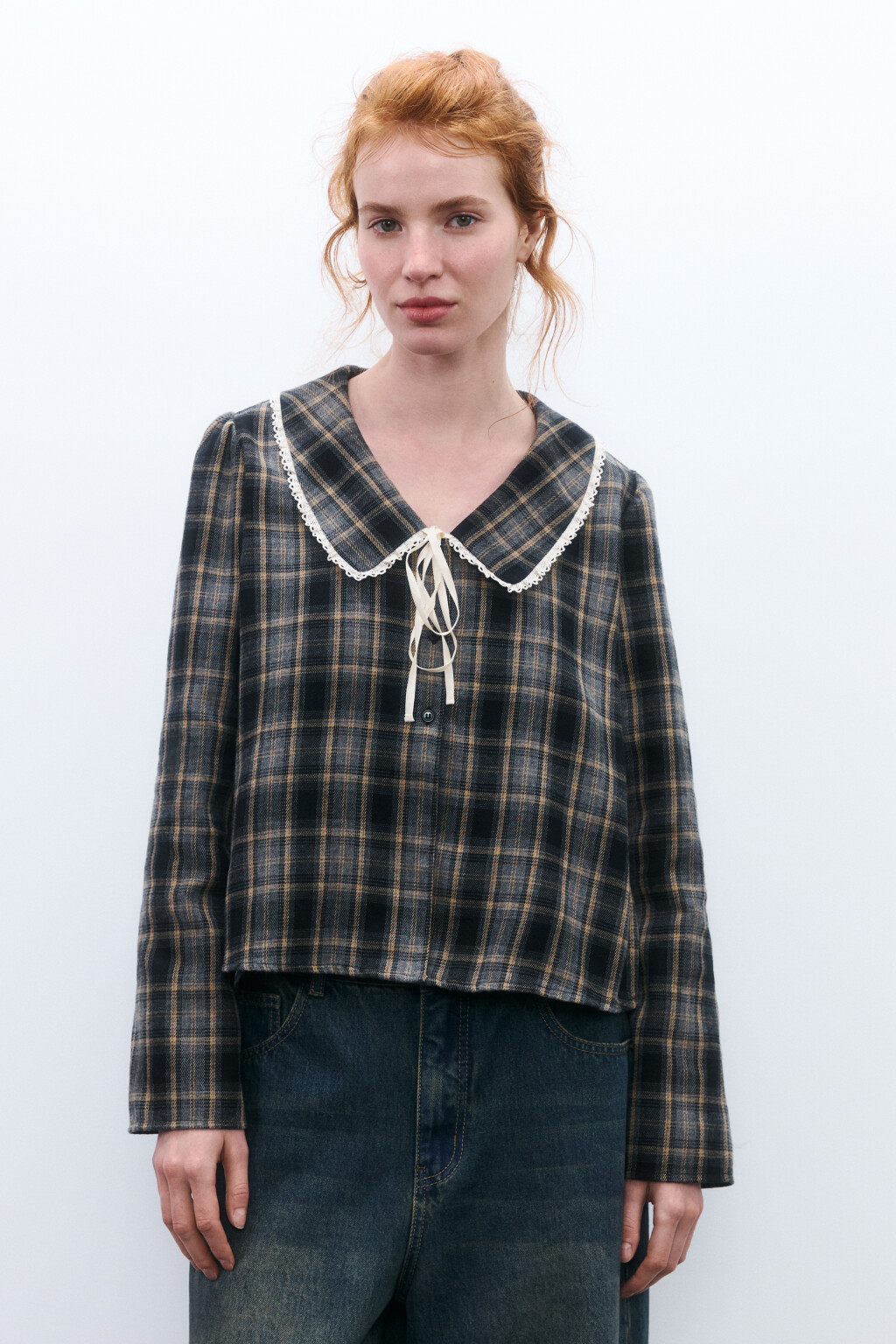 Блузка фланелевая с воротничком - цвет мультиколор - 3