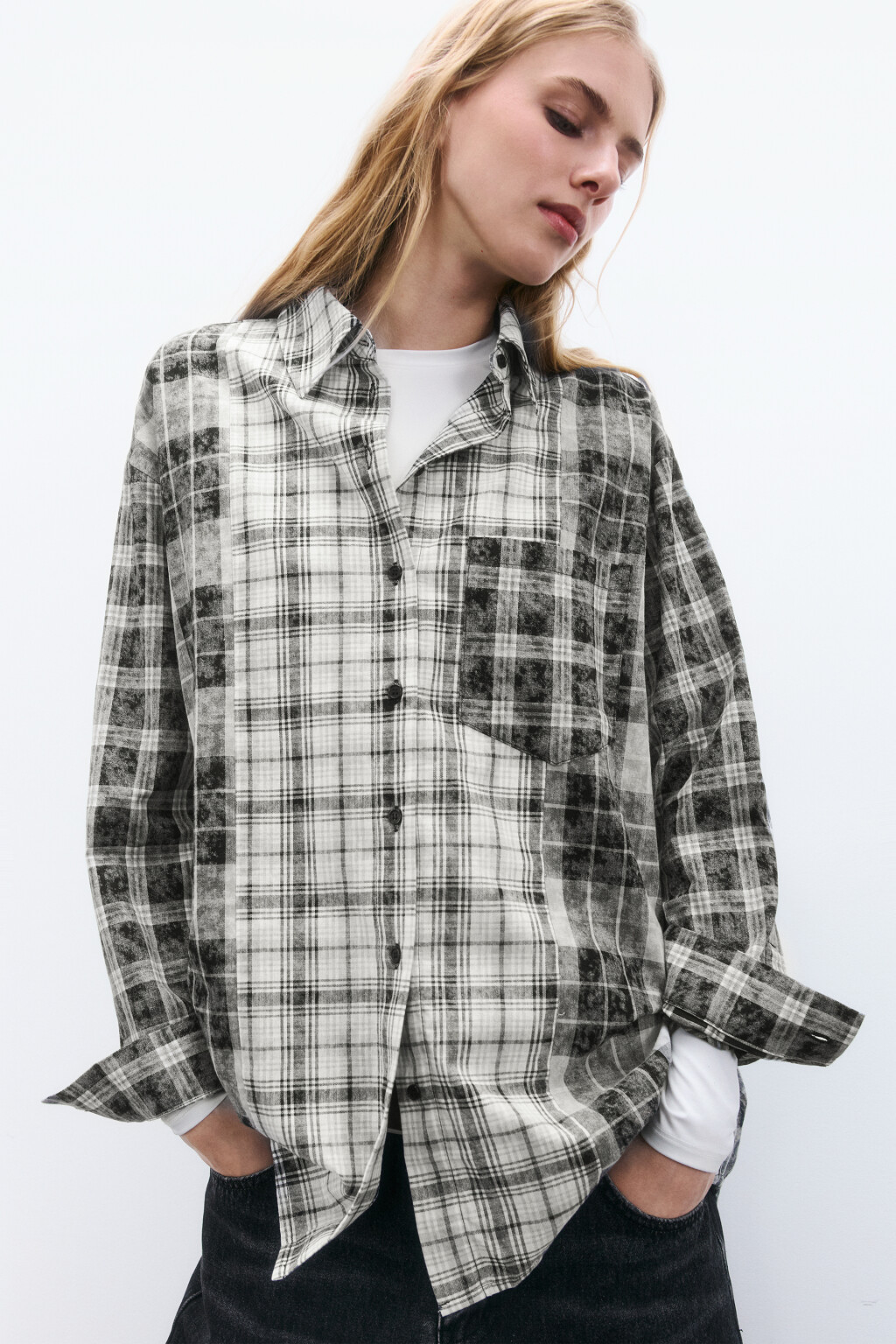 Рубашка oversize фланелевая в клетку - цвет черный - 9