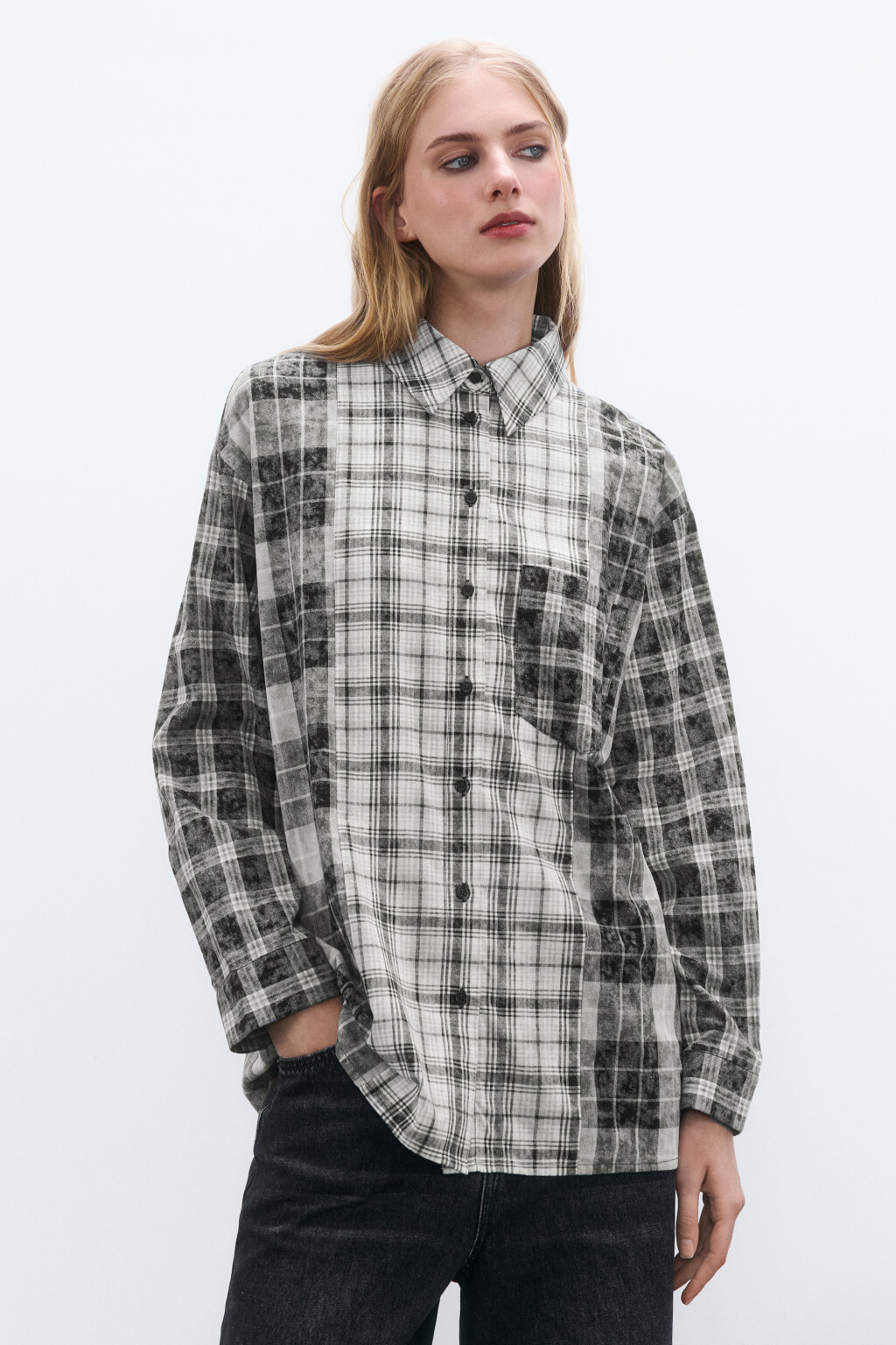 Рубашка oversize фланелевая в клетку - цвет черный - 10