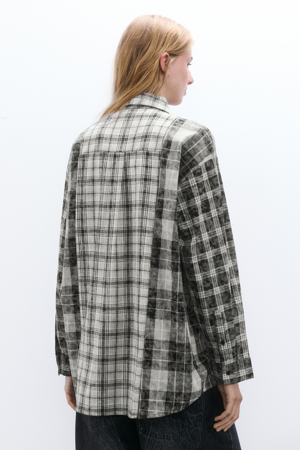 Рубашка oversize фланелевая в клетку - цвет черный - 3