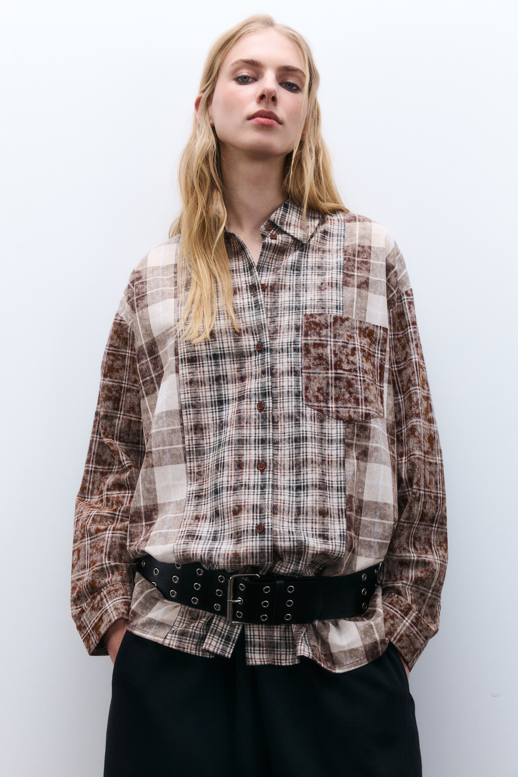 Рубашка oversize фланелевая в клетку - цвет мультиколор - 1