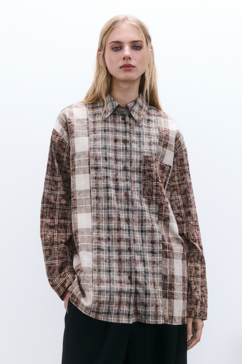 Рубашка oversize фланелевая в клетку - цвет мультиколор - 2