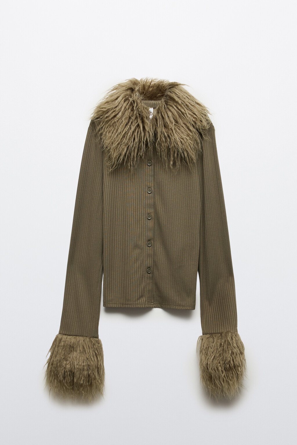 Джемпер на пуговицах с пушистой отделкой - цвет зеленый - 7