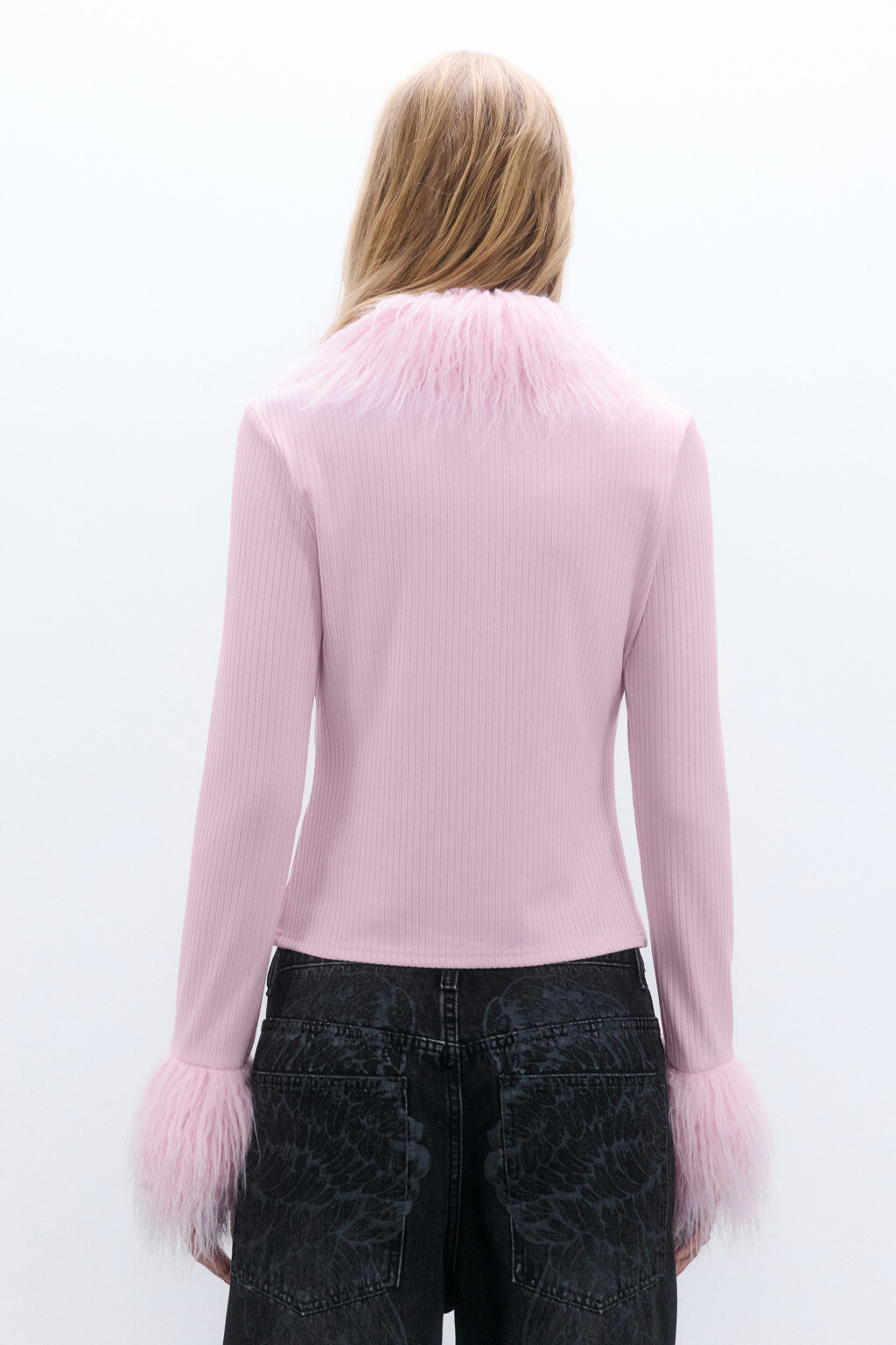 Джемпер на пуговицах с пушистой отделкой - цвет розовый - 3