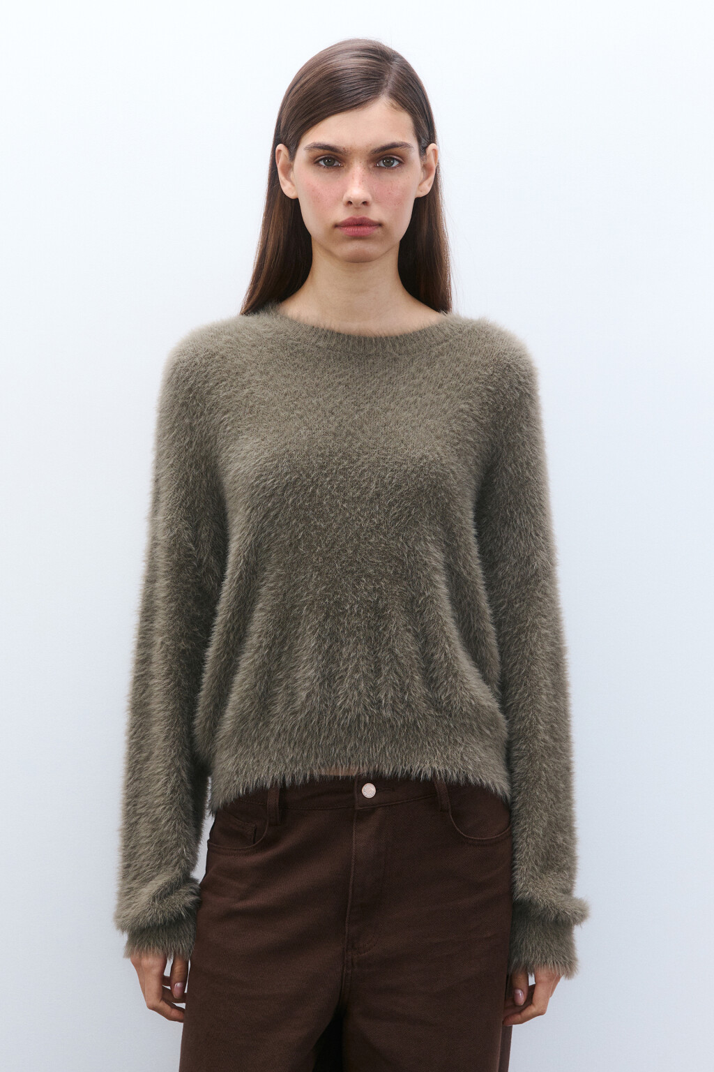 Джемпер вязаный пушистый - цвет зеленый - 3