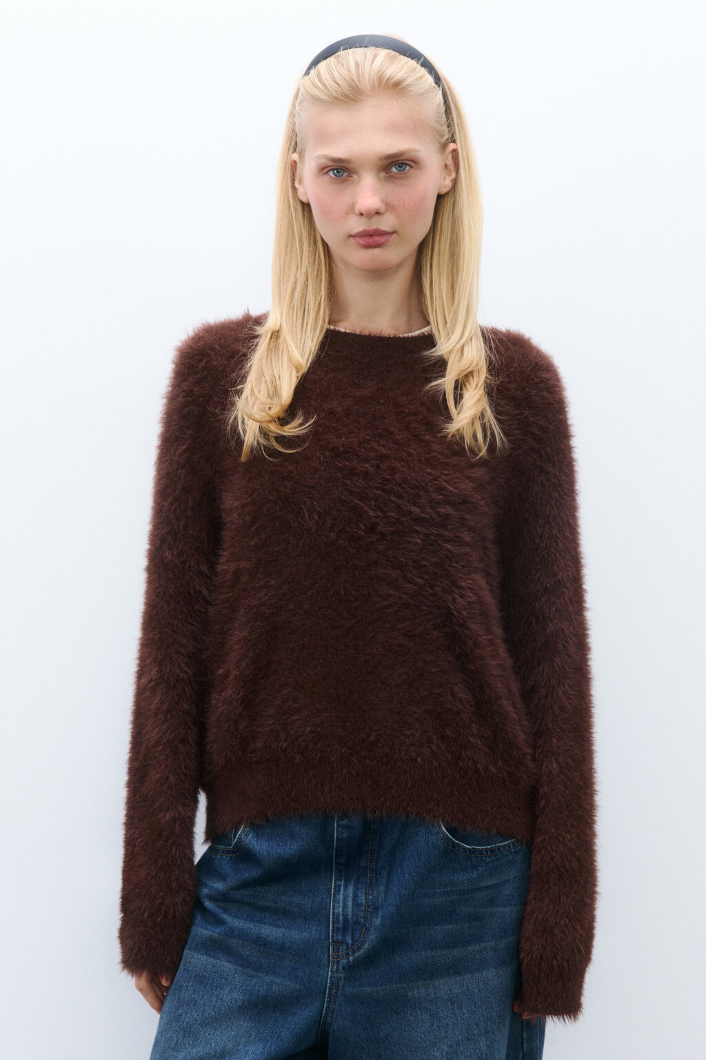 Джемпер вязаный пушистый - цвет коричневый - 3