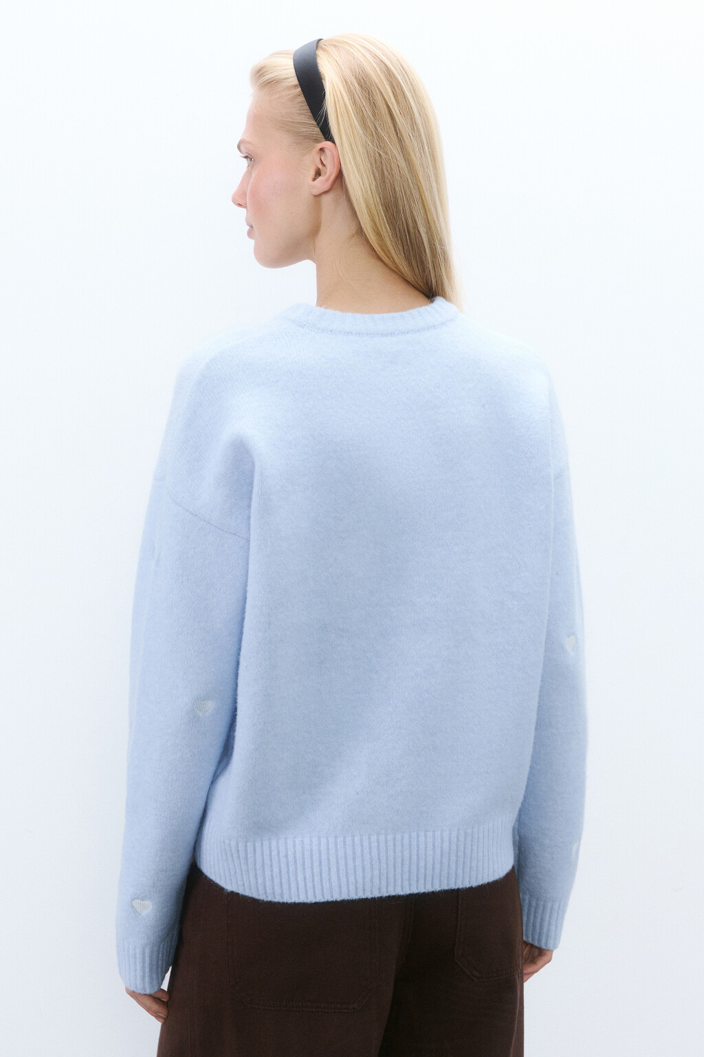 Джемпер вязаный с вышивкой-сердечками - цвет синий - 3