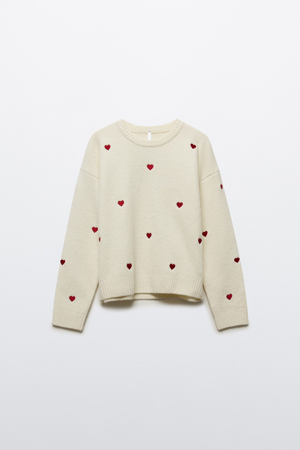 Джемпер вязаный с вышивкой-сердечками - цвет белый - 7