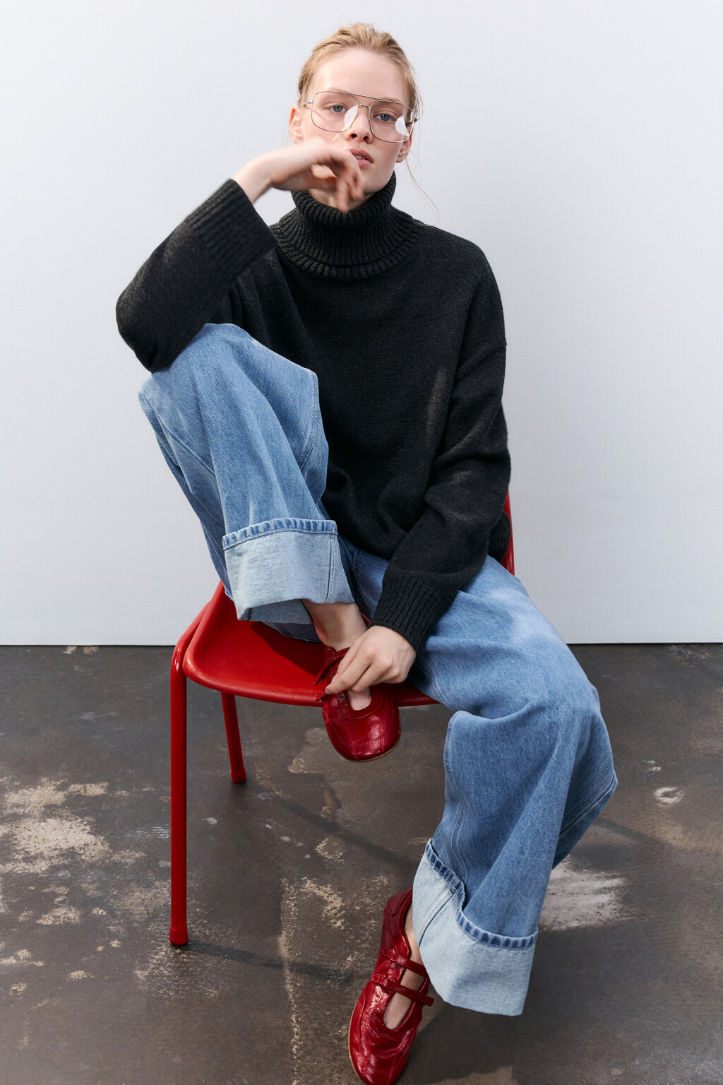 Свитер oversize с горлом - цвет серый - 1