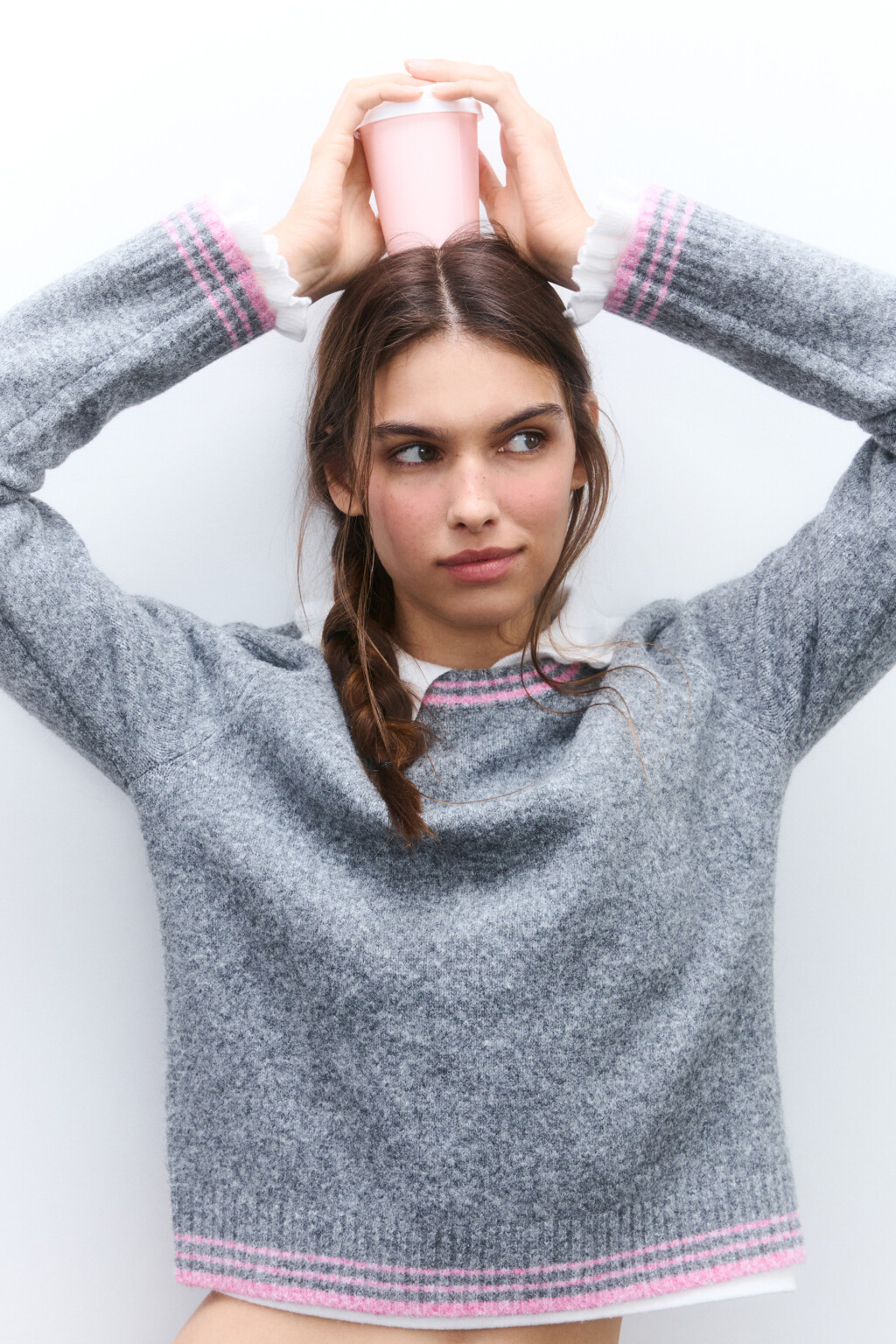 Джемпер вязаный с шерстью - цвет серый - 1