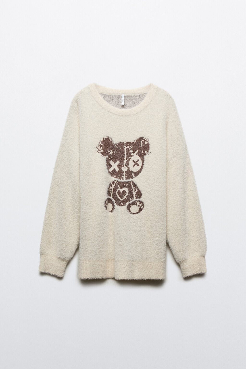 Джемпер вязаный пушистый с принтом - цвет молочный - 8