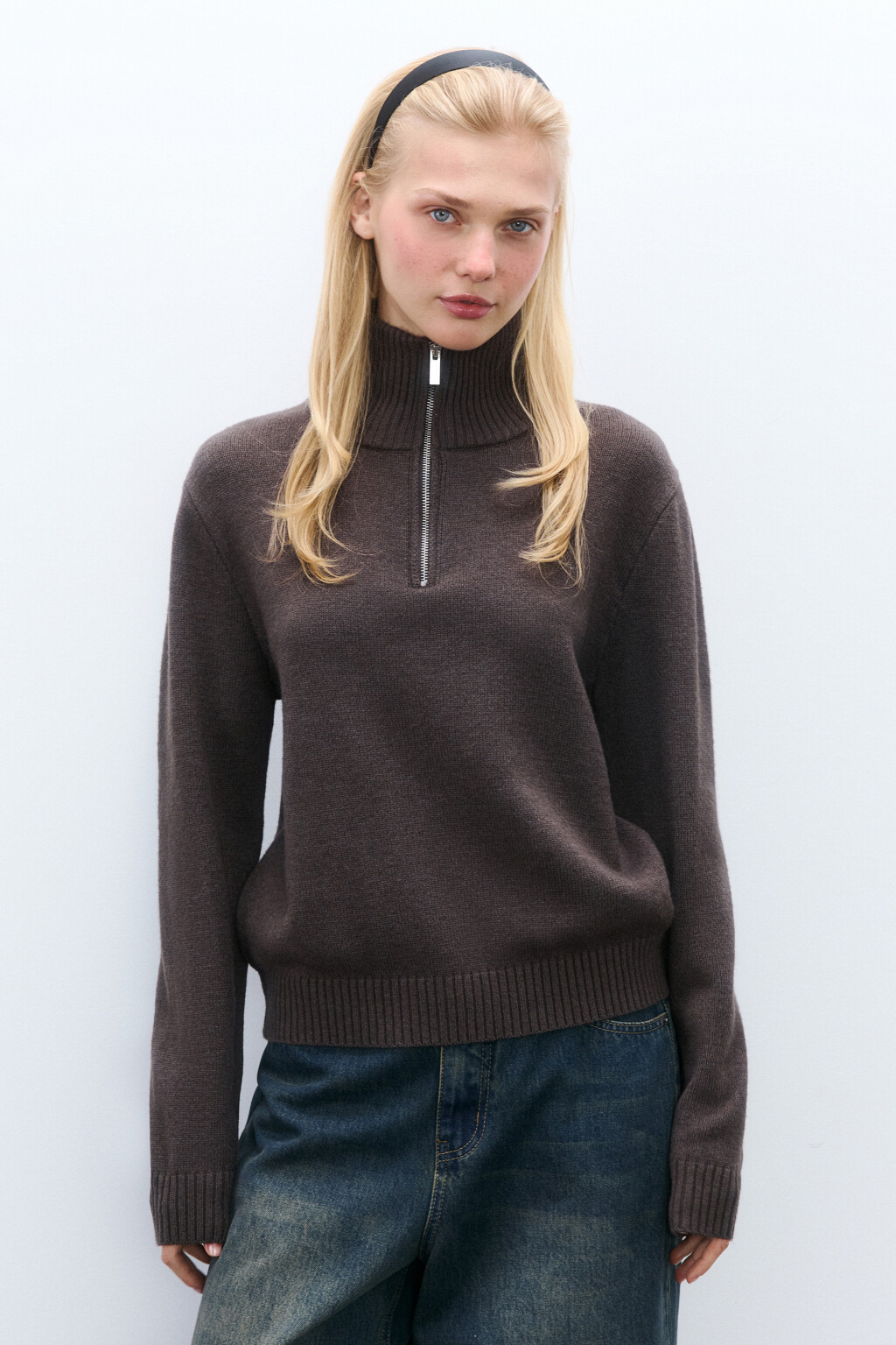 Свитер с воротником на молнии - цвет коричневый - 2