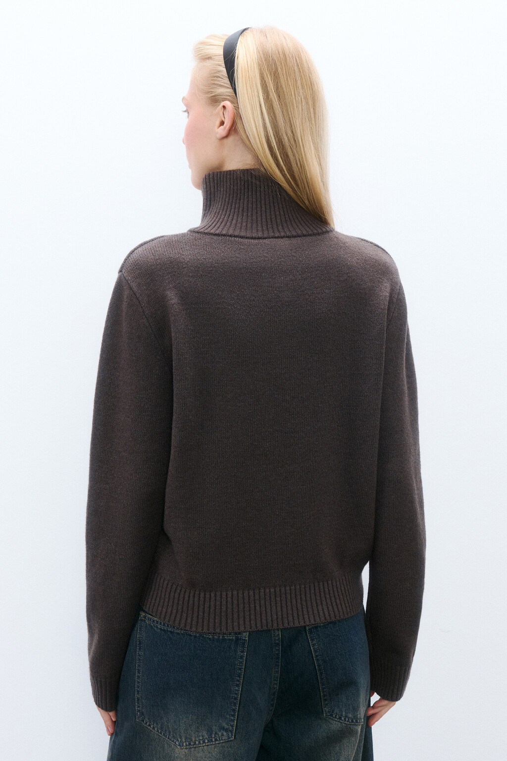 Свитер с воротником на молнии - цвет коричневый - 3