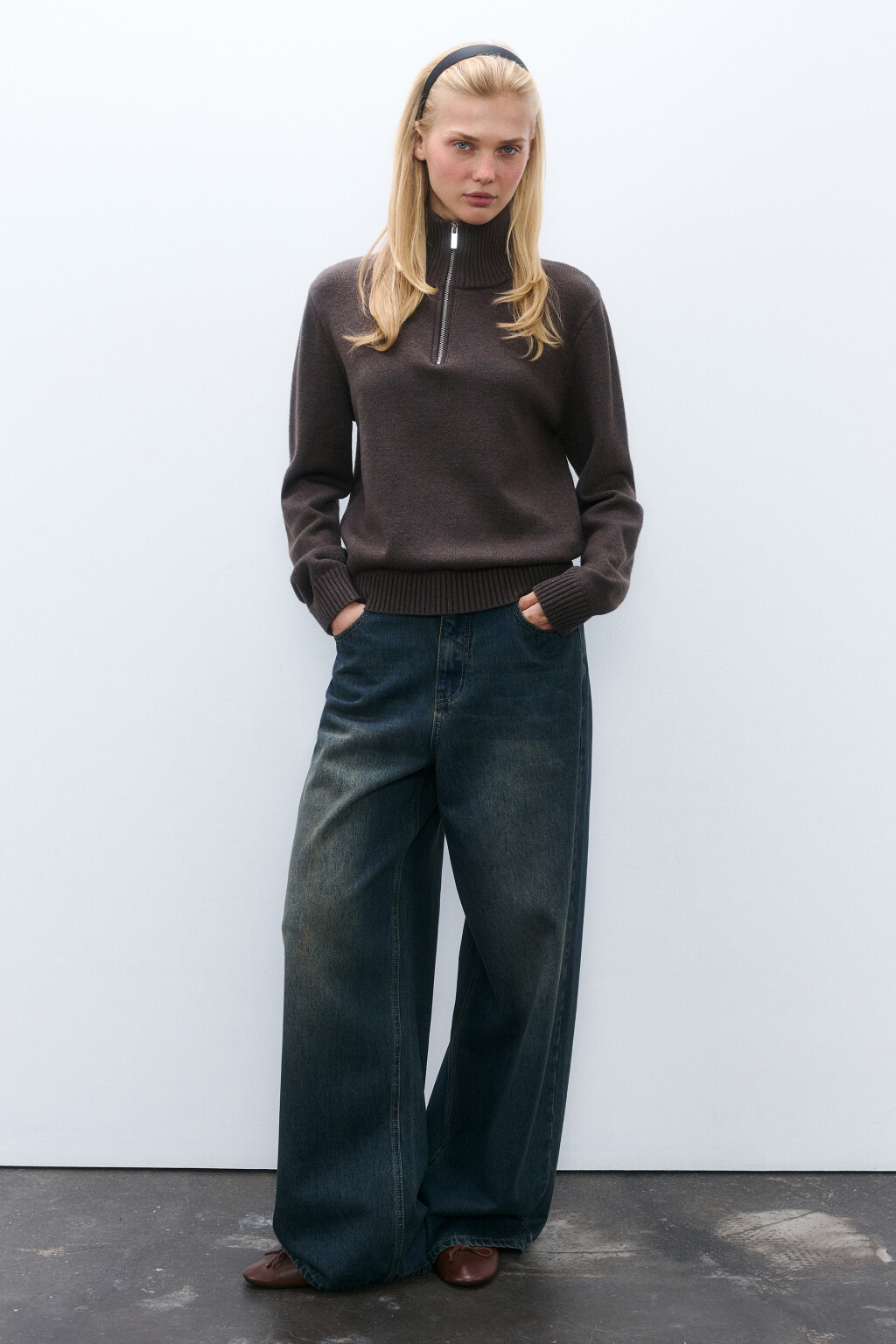 Свитер с воротником на молнии - цвет коричневый - 4