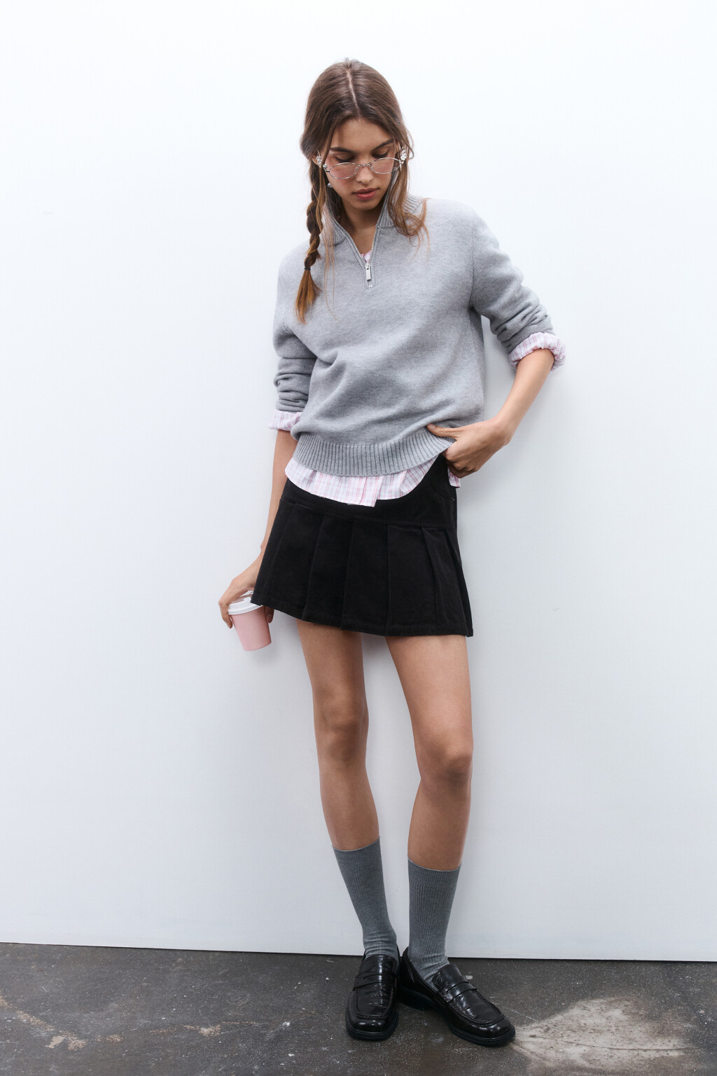 Свитер с воротником на молнии - цвет серый - 2