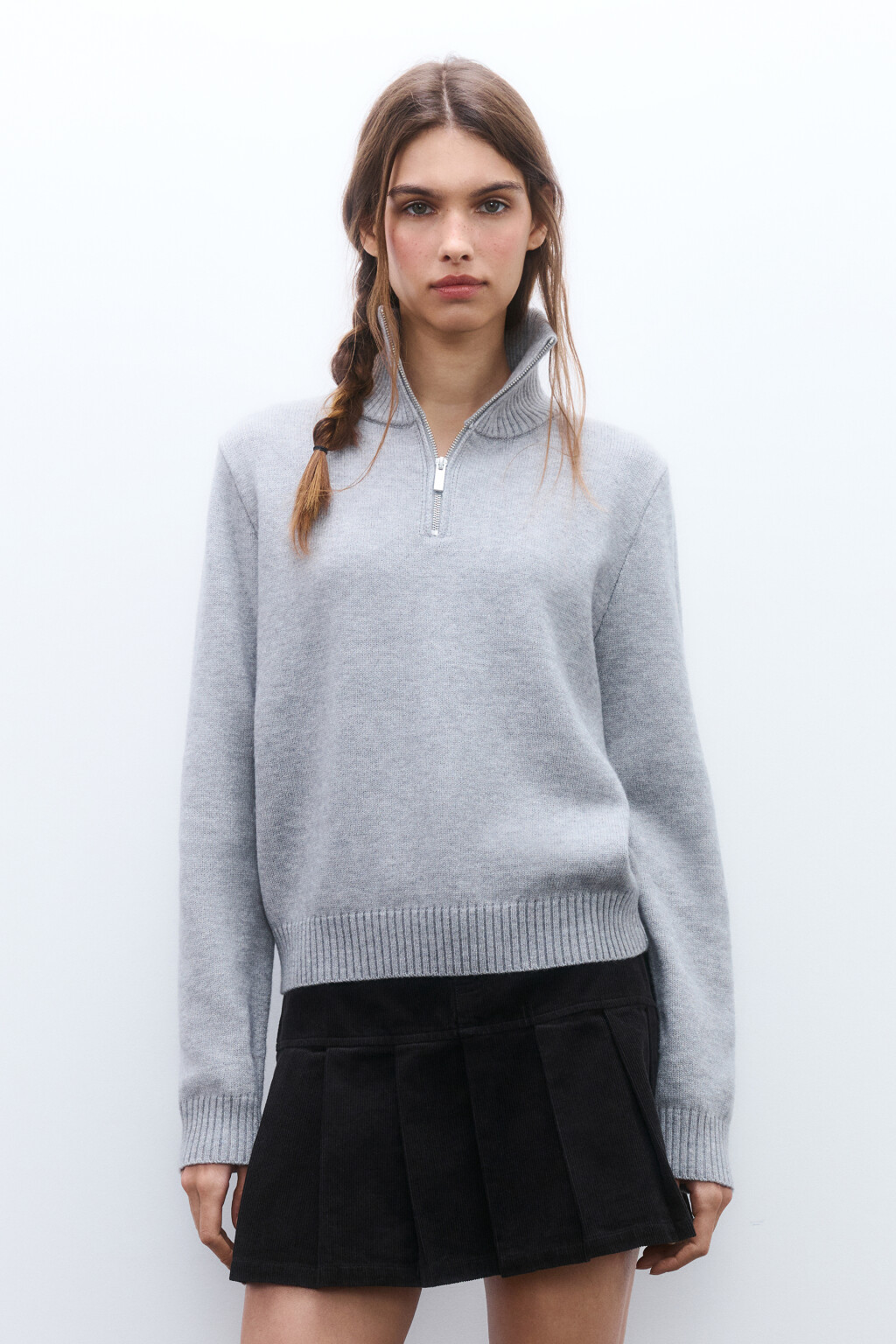 Свитер с воротником на молнии - цвет серый - 3