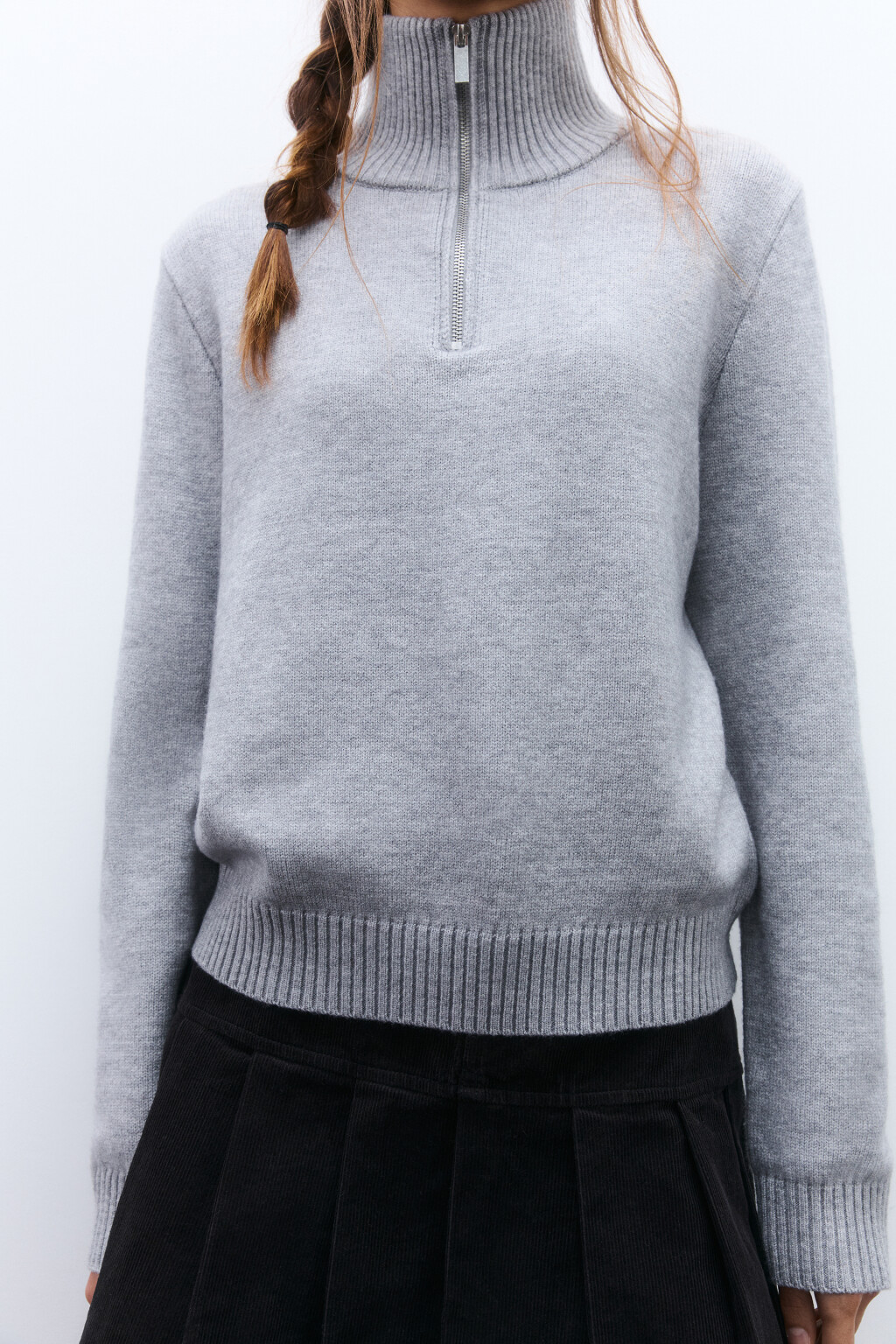 Свитер с воротником на молнии - цвет серый - 6