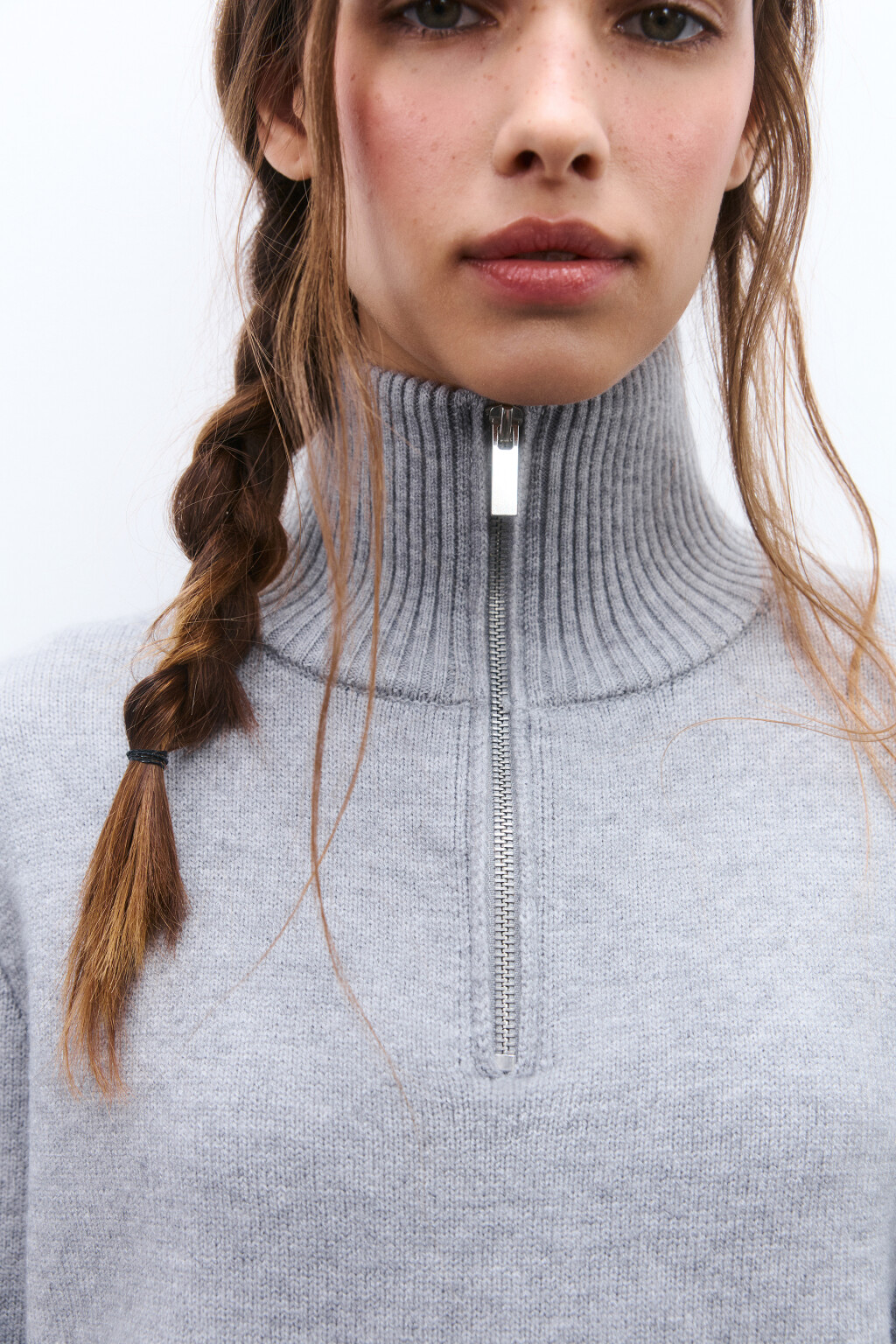 Свитер с воротником на молнии - цвет серый - 7