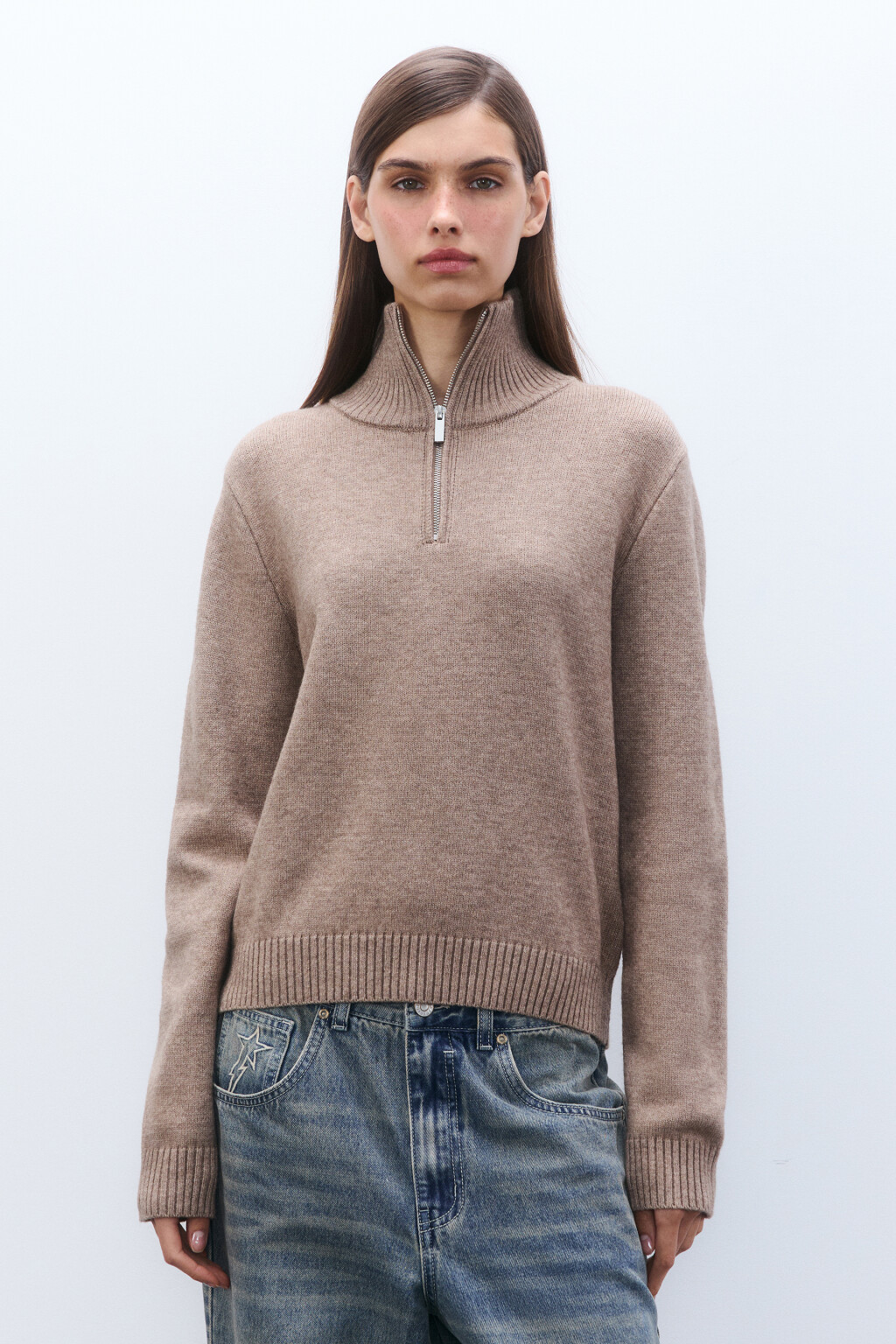 Свитер с воротником на молнии - цвет бежевый - 2