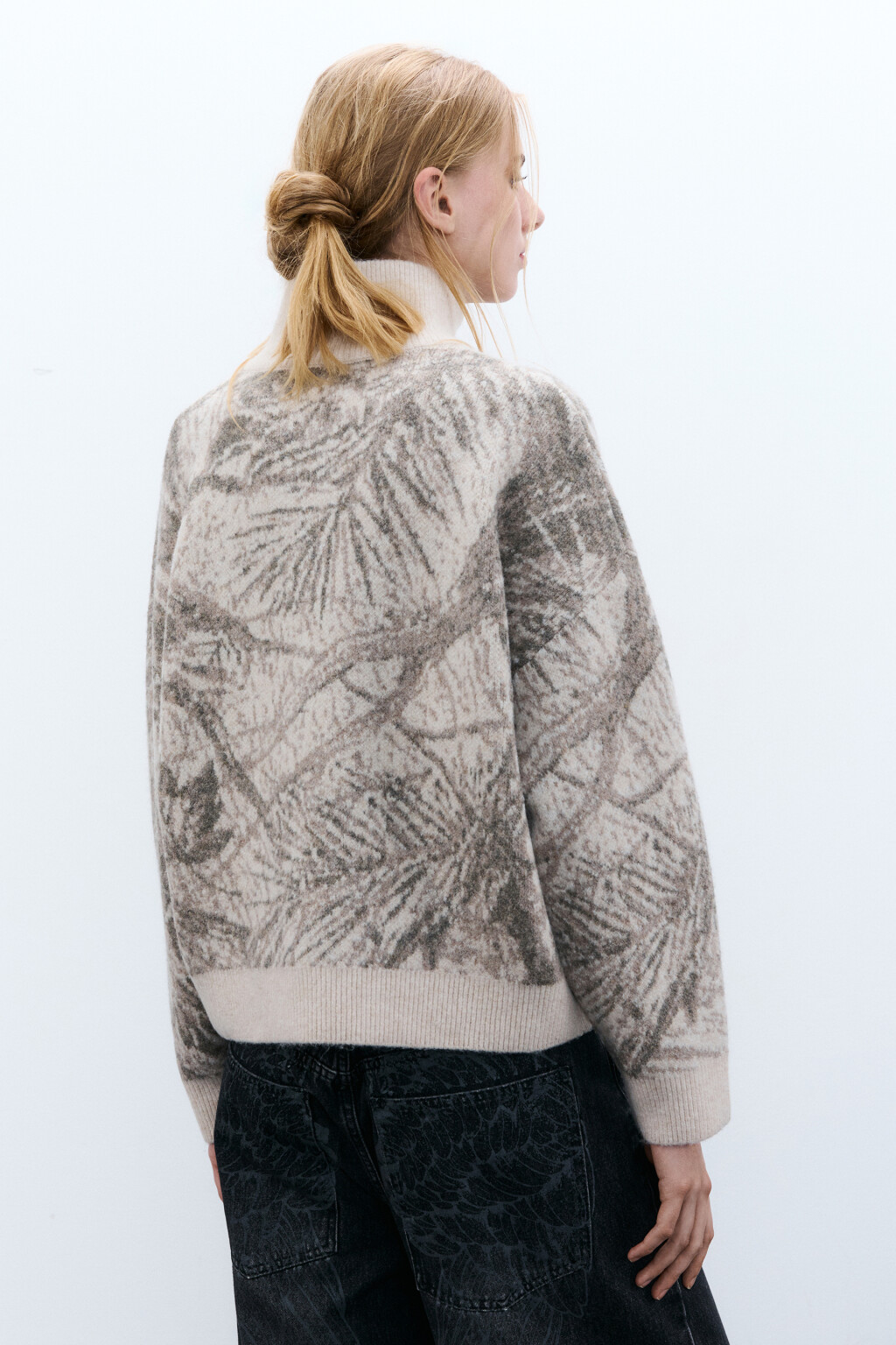 Джемпер на молнии вязаный с принтом - цвет бежевый - 3