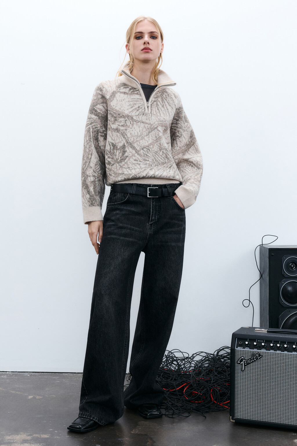 Джемпер на молнии вязаный с принтом - цвет бежевый - 4