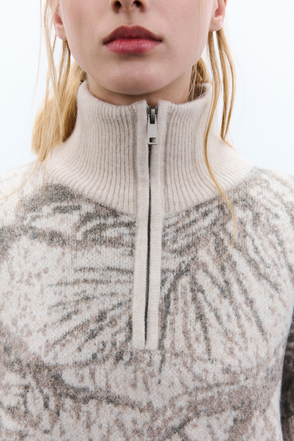 Джемпер на молнии вязаный с принтом - цвет бежевый - 5