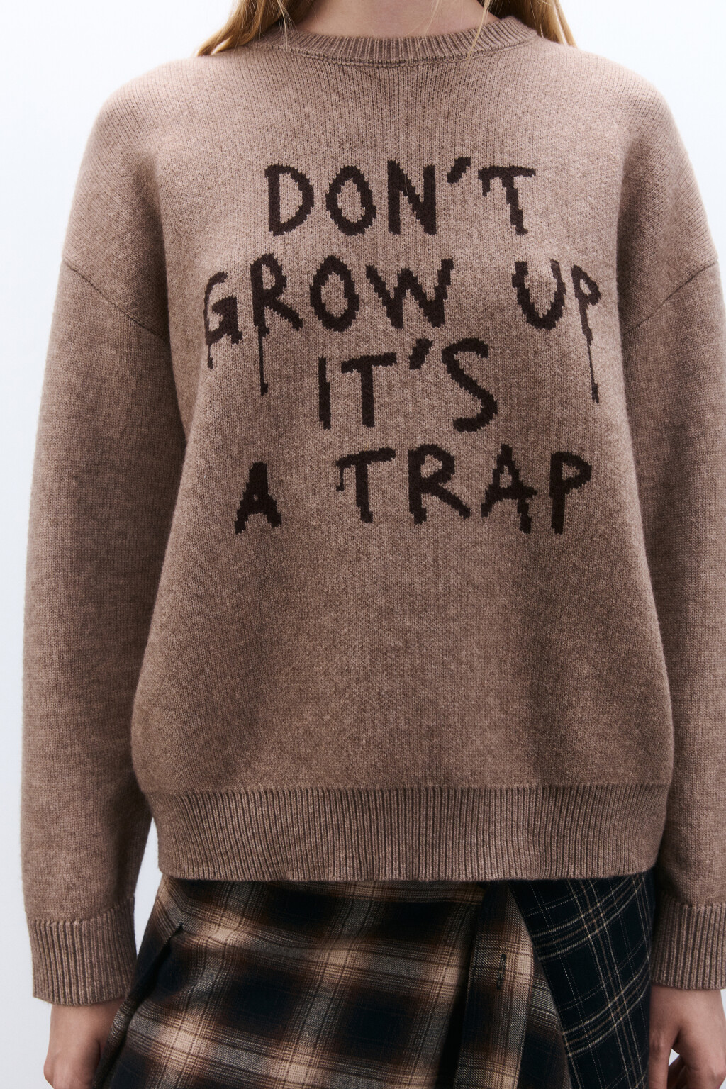 Джемпер вязаный с надписью - цвет бежевый - 5