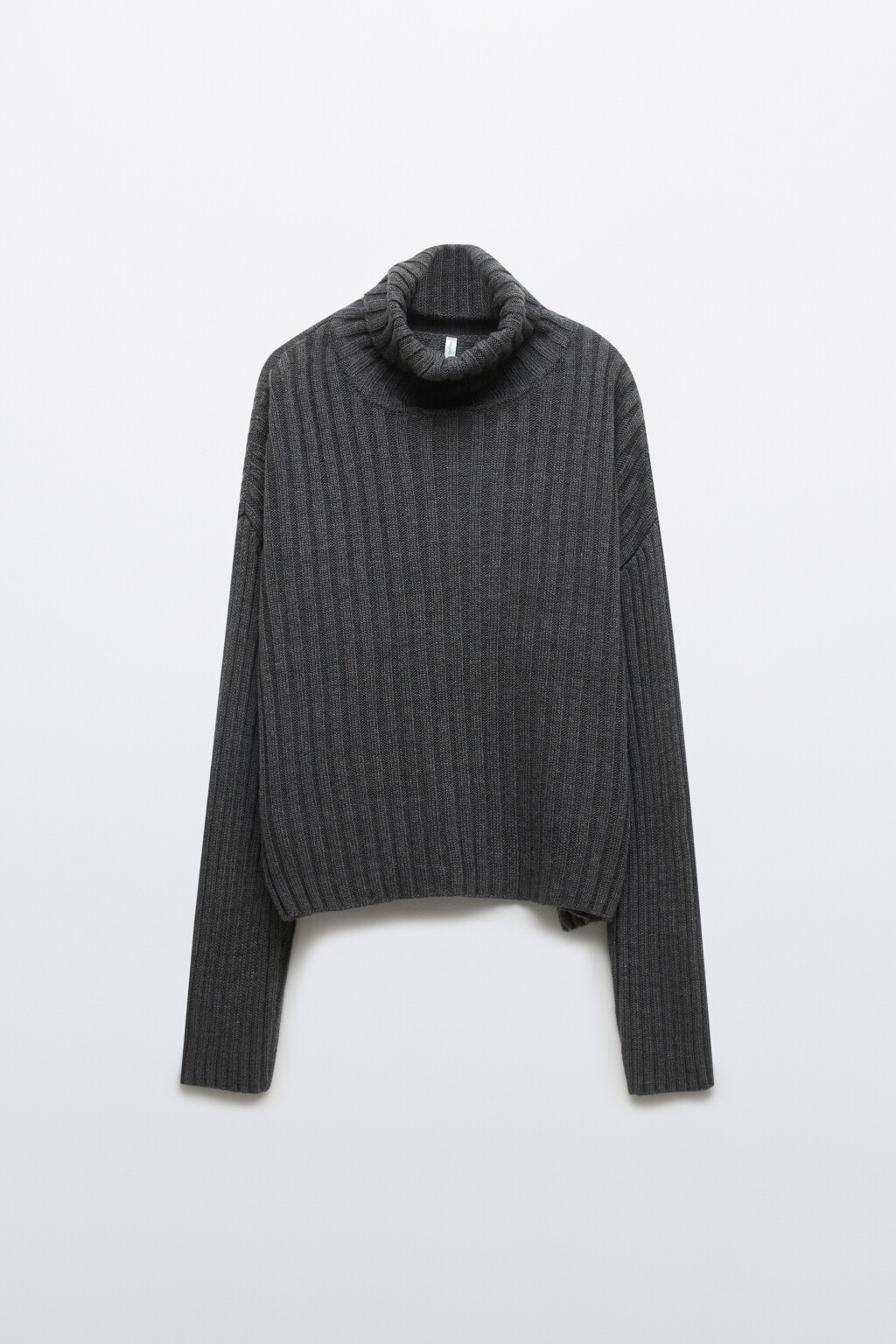 Свитер короткий вязаный в рубчик - цвет серый - 8