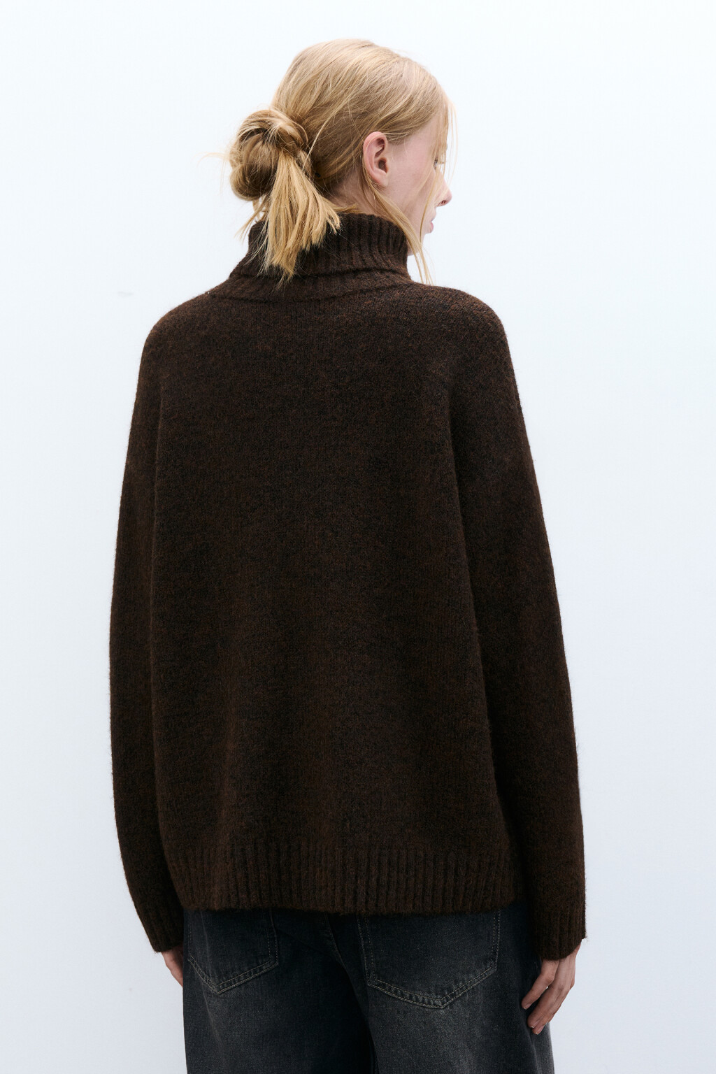 Свитер вязаный с воротником - цвет коричневый - 3