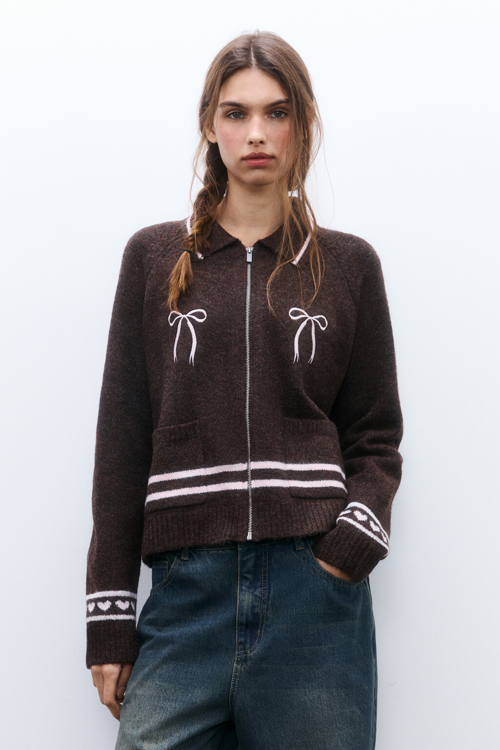 Кардиган на молнии с принтом - цвет коричневый - 2