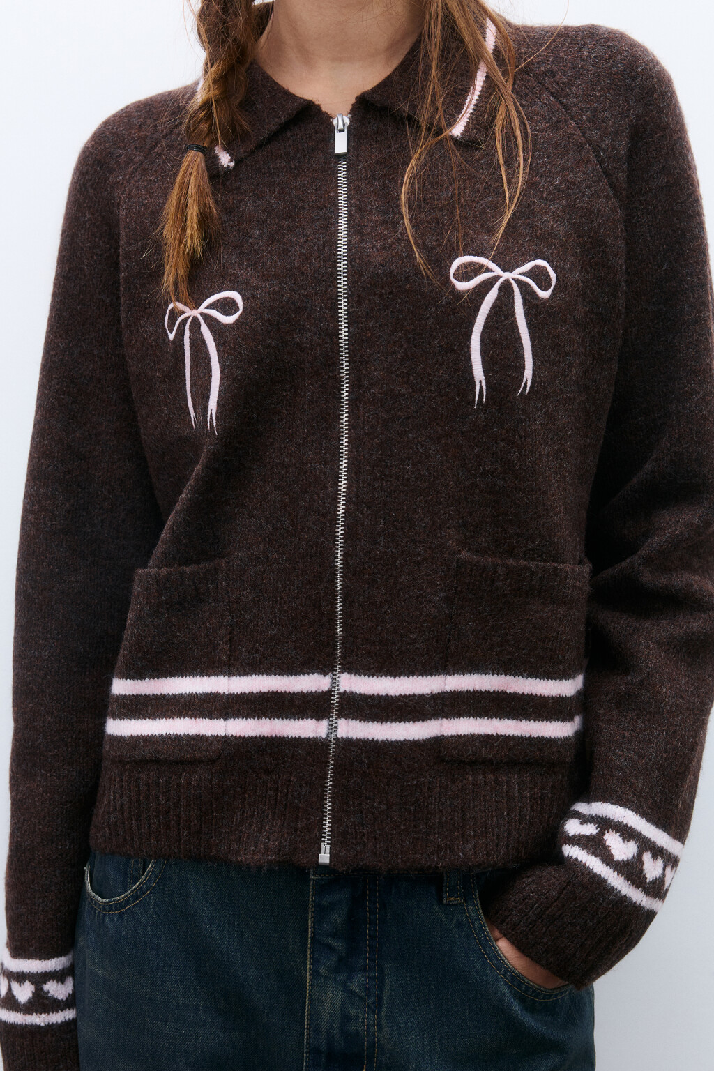 Кардиган на молнии с принтом - цвет коричневый - 5