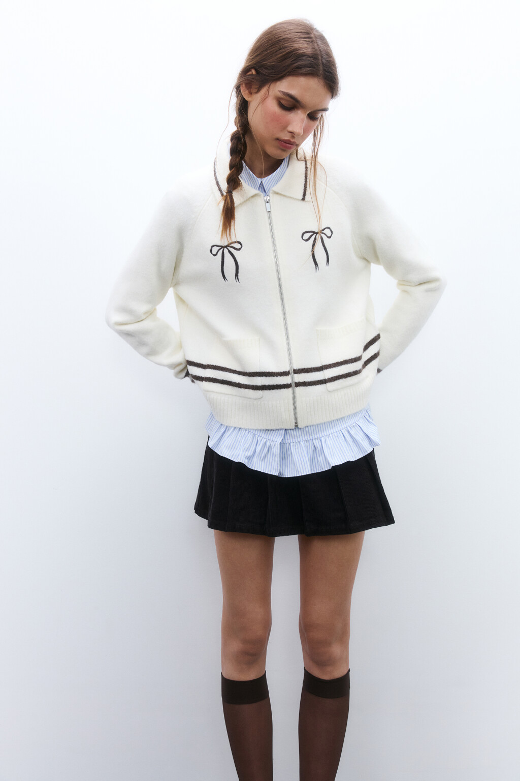 Кардиган на молнии с принтом - цвет молочный - 1