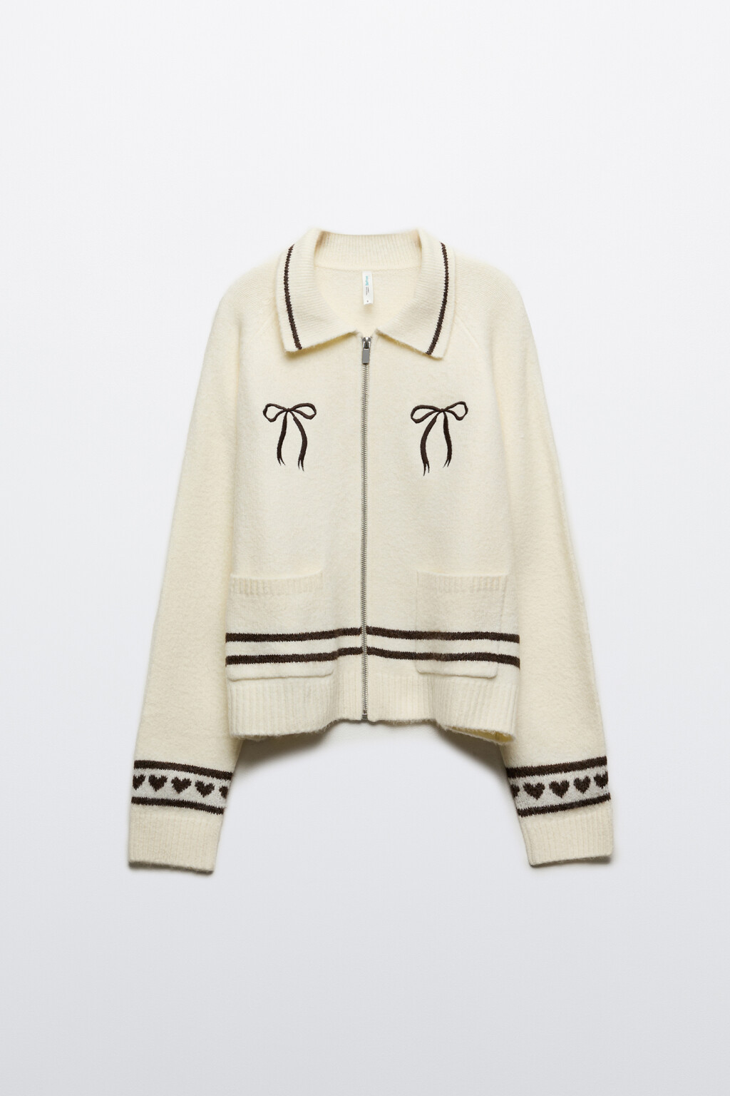 Кардиган на молнии с принтом - цвет молочный - 7