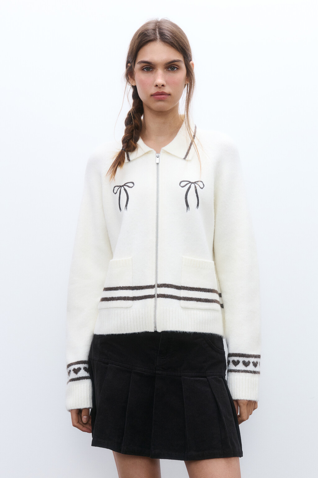 Кардиган на молнии с принтом - цвет молочный - 2